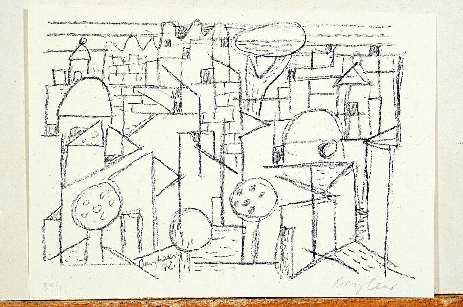 Detail k: Eduard Bargheer, 1901 Finkenwerder-1979 Blankenese, Das Dorf, Lithographie, handsign., num. 34/90, Blattgr. ca. 15x21cm