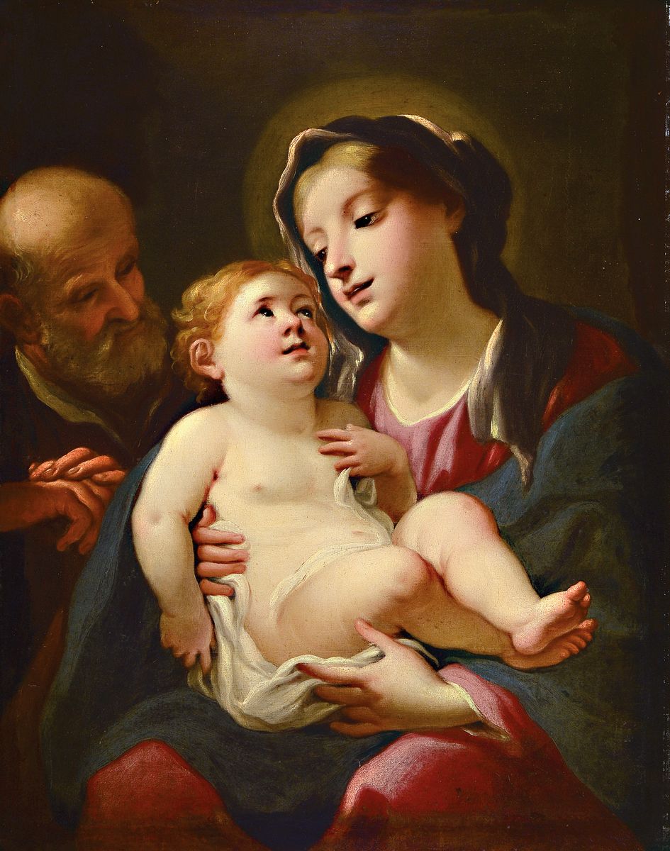Hl. Familie, Kopie nach Domenico Piola (1627 -1703), 19.Jh., unsigniert, Öl/Lwd, 92x72 cm, Rahmen 114x93 cm