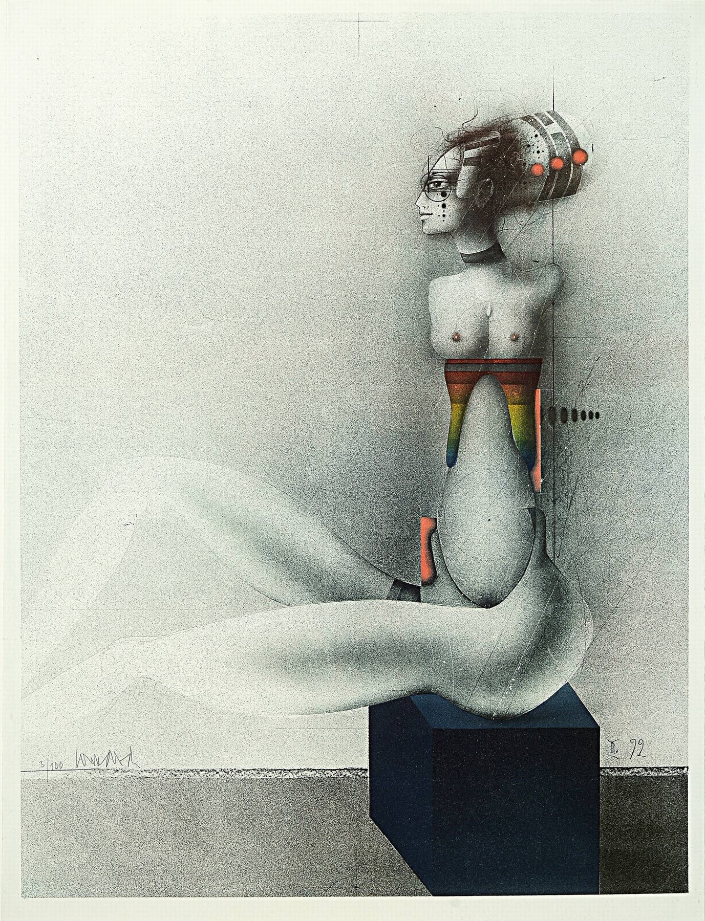 Paul Wunderlich, 1927 Eberswalde-2010 Saint -Pierre-de-Vassols, Farblithographie, ohne Titel, Ed. 3/100, signiert und datiert II 92, unter Glas ...