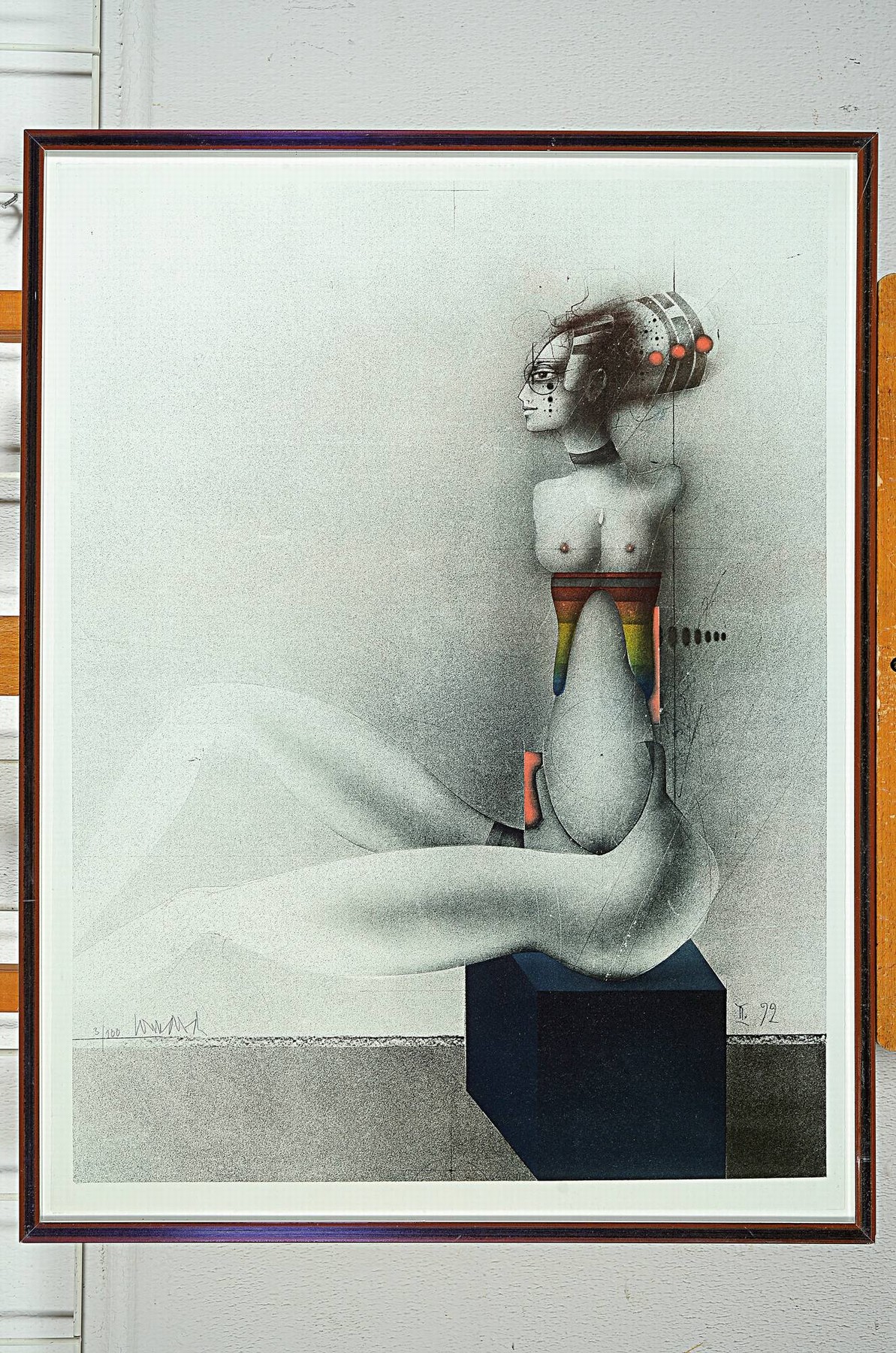 Detail k: Paul Wunderlich, 1927 Eberswalde-2010 Saint -Pierre-de-Vassols, Farblithographie, ohne Titel, Ed. 3/100, signiert und datiert II 92, unter Glas ...
