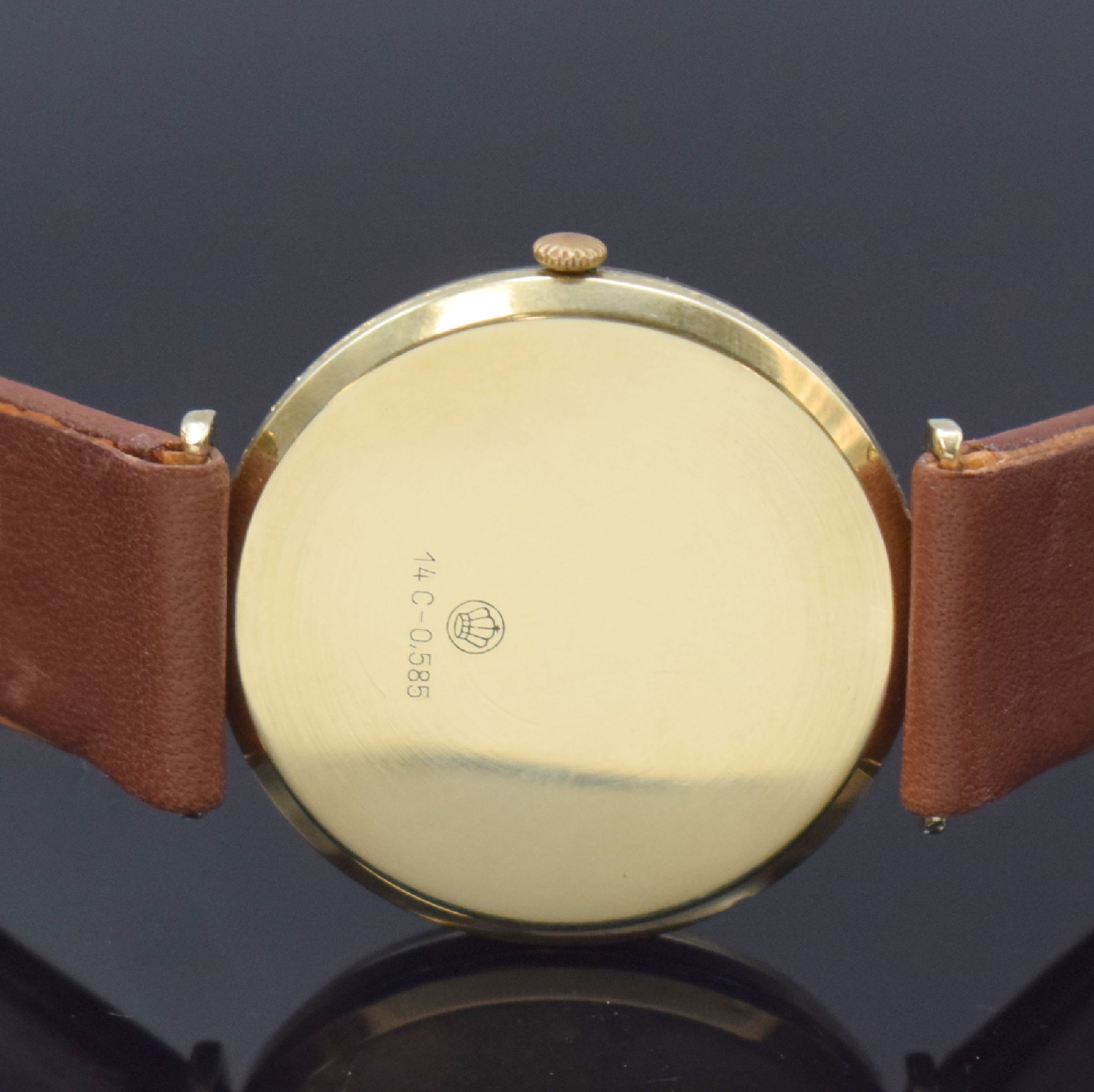 Detail c: DUCADO Herrenarmbanduhr in GG 585/000, Deutschland um 1960, Handaufzug, 2-teil. Geh., Boden aufgedr., silb. Zifferbl., gold Zeiger, Kal. PUW 260, 21 ...