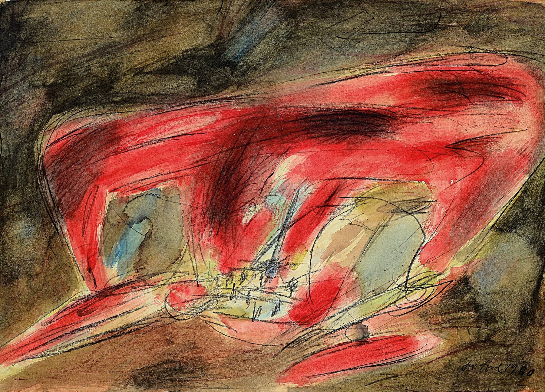 Herbert Kitzel, 1928 Halle/Saale-1978 Karlsruhe, Aquarell, abstrakt- gegenständliche Komposition, rechts unten signiert und datiert 1960, Blatt ...