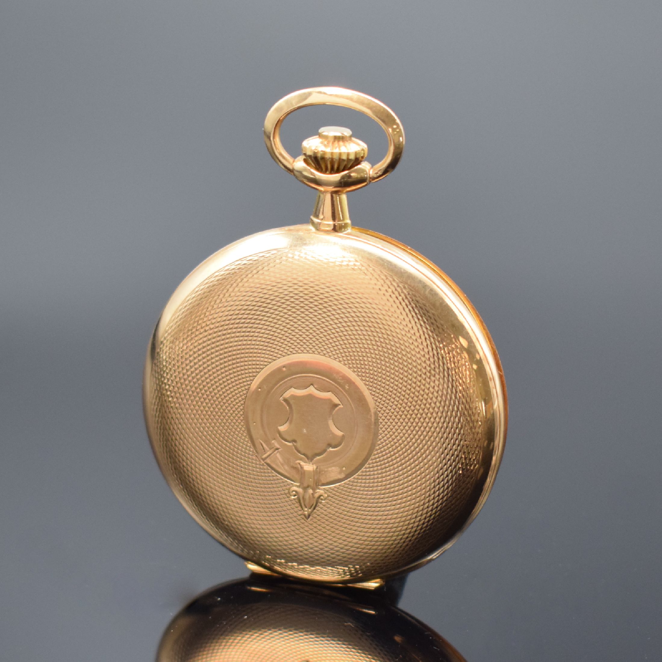 Detail b: SERAPH WATCH Co. gut erhaltene Savonette in RoseG 585/000, Schweiz um 1915, 3-Deckel Goldgeh., silb. guill. Zifferbl. m. arab. Zahlen, gebl. ...