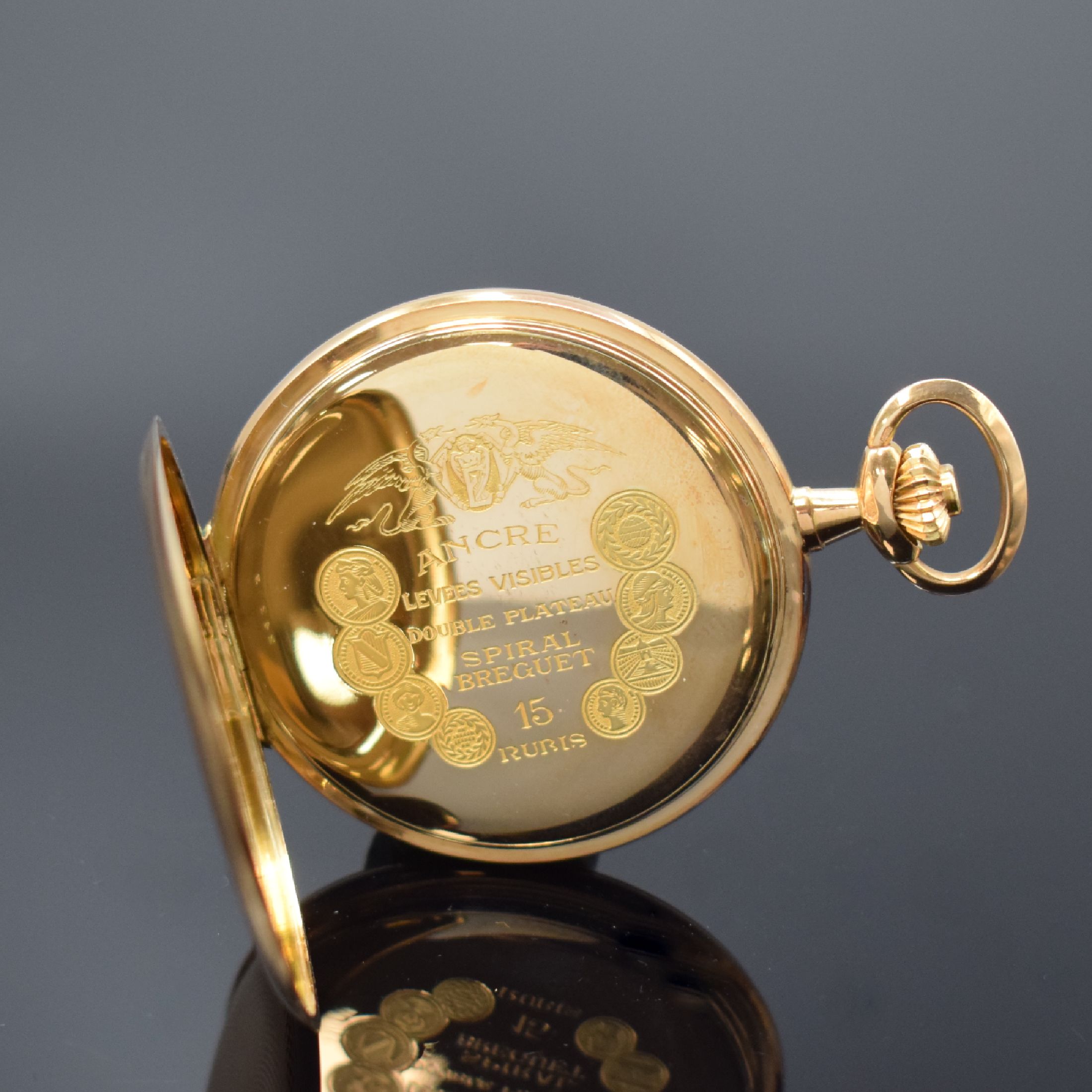 Detail e: SERAPH WATCH Co. gut erhaltene Savonette in RoseG 585/000, Schweiz um 1915, 3-Deckel Goldgeh., silb. guill. Zifferbl. m. arab. Zahlen, gebl. ...