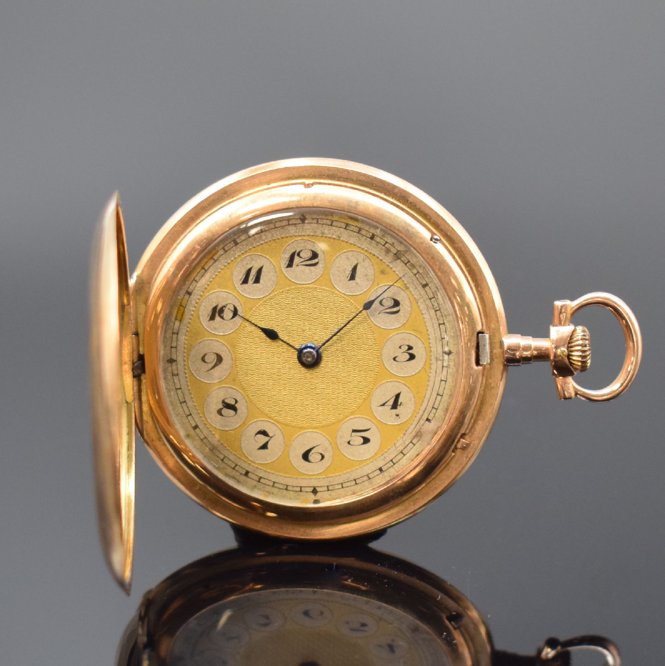 GLASHÜTTER Präzisions-Uhren-Fabrik Akt.-Ges. Savonette in RoseG 585/000, Deutschland um 1915, 3-Deckel Goldgeh., guill. Duoton- Metallzifferbl. m. ...