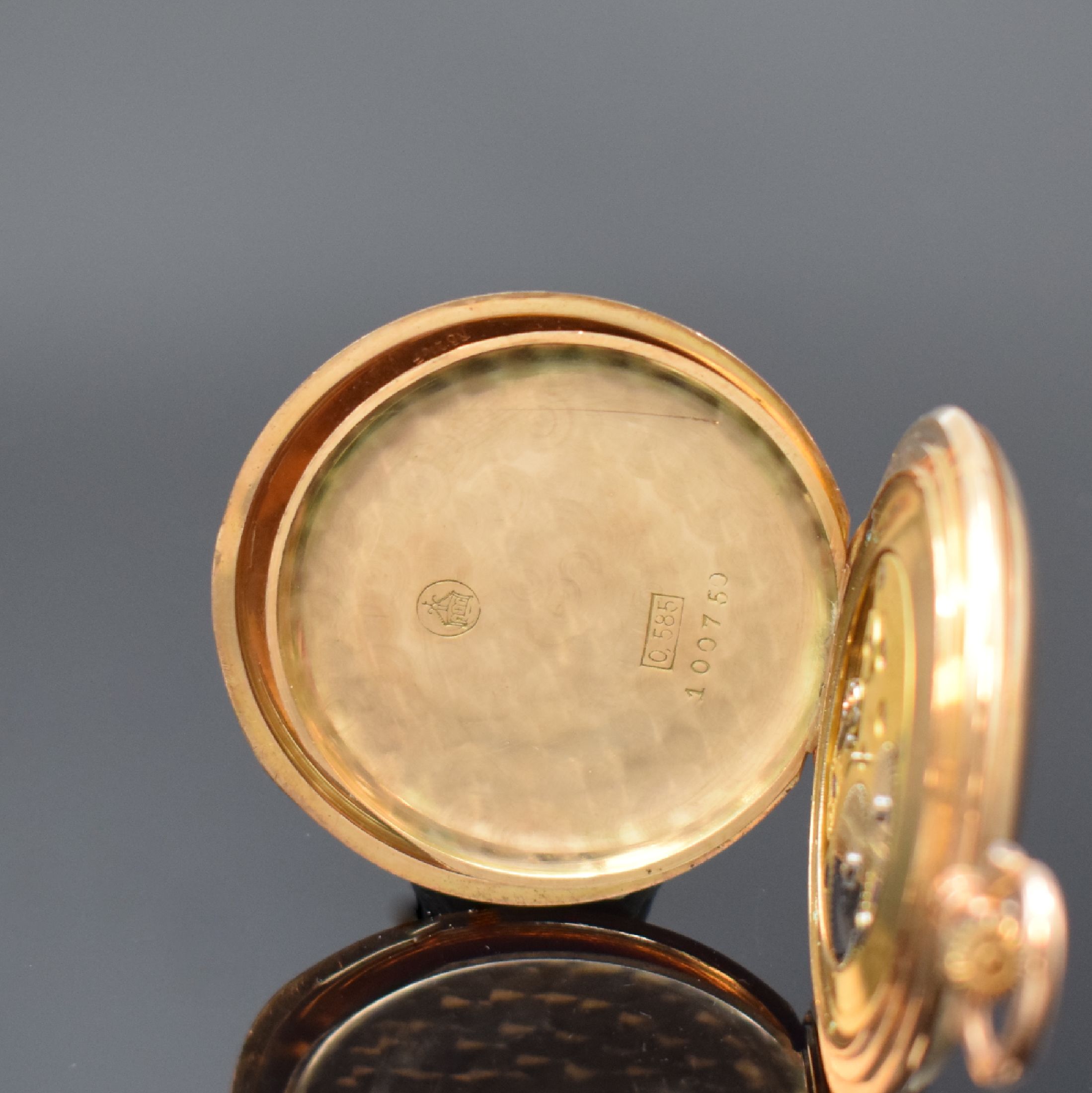 Detail d: GLASHÜTTER Präzisions-Uhren-Fabrik Akt.-Ges. Savonette in RoseG 585/000, Deutschland um 1915, 3-Deckel Goldgeh., guill. Duoton- Metallzifferbl. m. ...