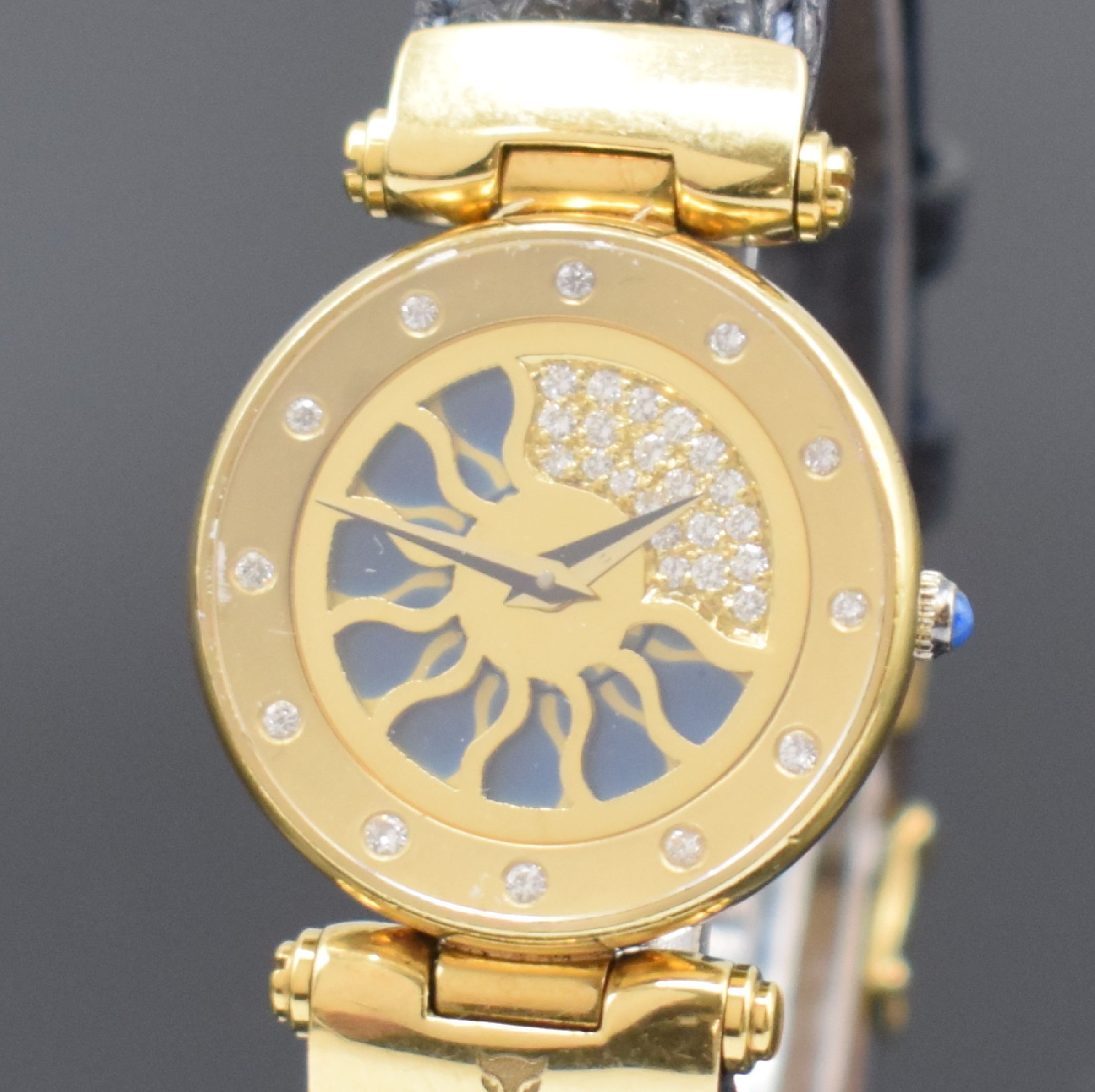 Detail a: BONARD Magic Diamonds Damenarmbanduhr in GG 750/000, Schweiz um 1990, quarz, 2-teil. Geh., Boden aufgedr., ausgefallenes Zifferbl. u. Innenlünette ...