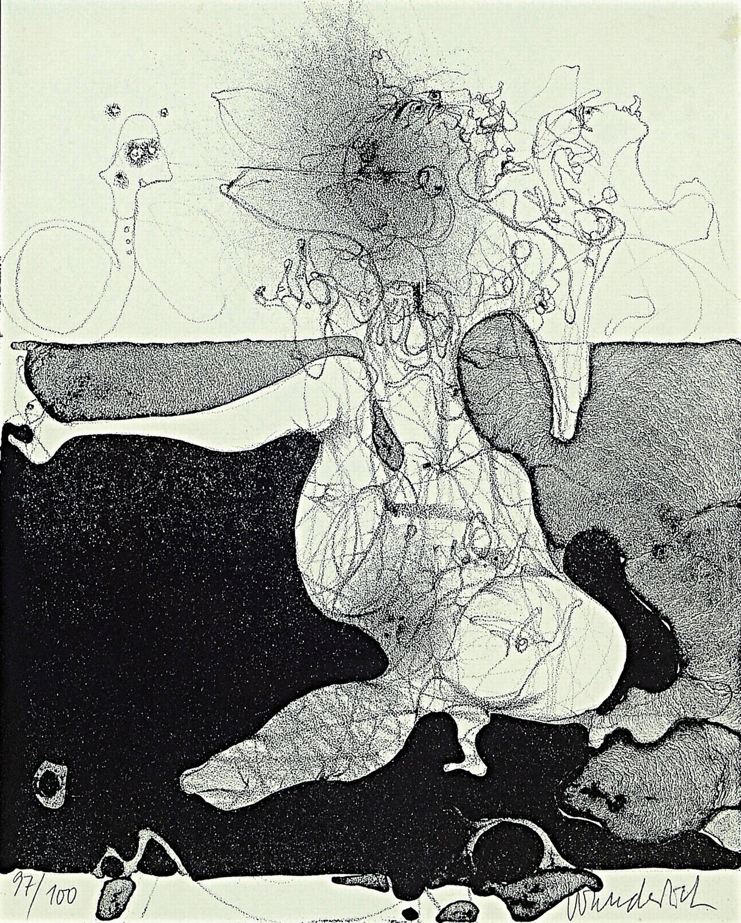 Paul Wunderlich, 1927 Eberswalde-2010 Saint -Pierre-de-Vassols, Lithographie, Ed. 97/100, handsigniert und numm., Blatt 22,5x18 cm, unter Glas ...