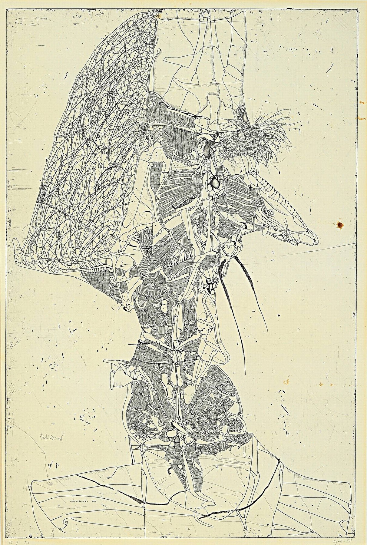 Horst Janssen, 1929-1995 Hamburg, Radierung,"Don Quichote", 1958, Ed. 15/20, Blatt 54x44 cm, unter Glas gerahmt 86x65 cm.