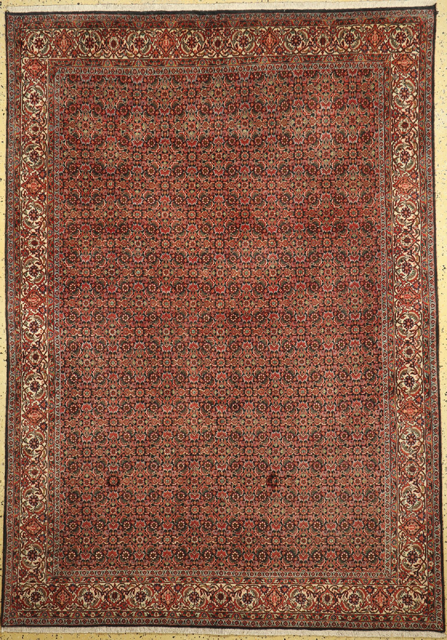 Bidjar Kork fein, Persien, ca. 40 Jahre, Korkwolle mit Seide, ca. 241 x 168 cm, EHZ: 1-2,(verschmutzt)