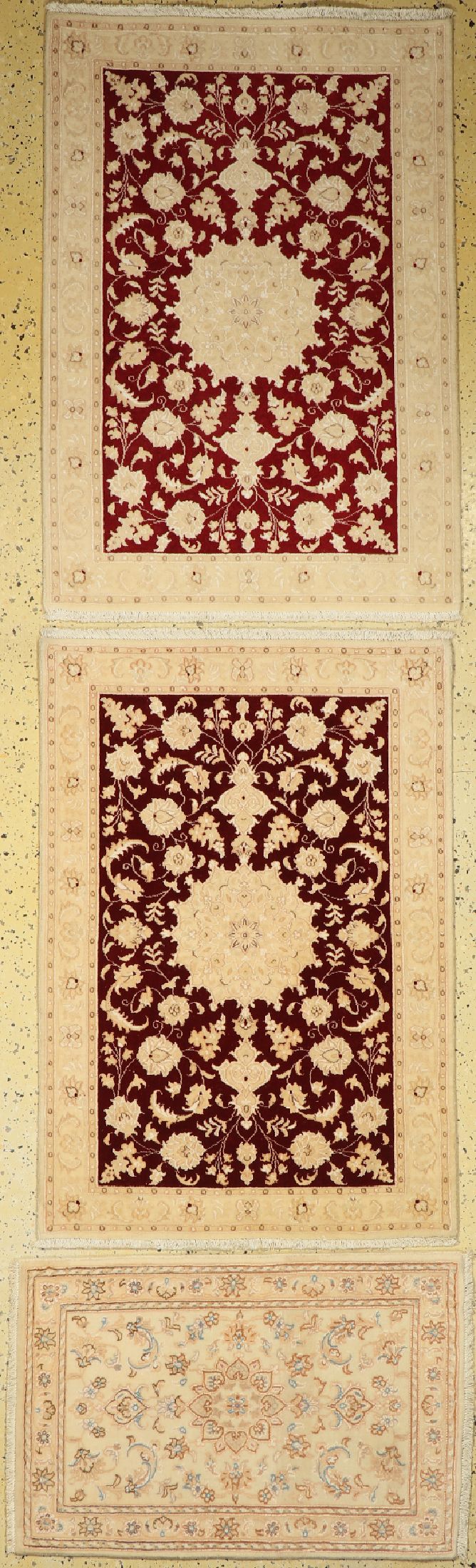 3 Lots Nain fein(9 La), Persien, ca. 30 Jahre, Korkwolle mit Seide, ca. 120 x 82 cm, & ca. 90 x 60 cm, EHZ: 1-2