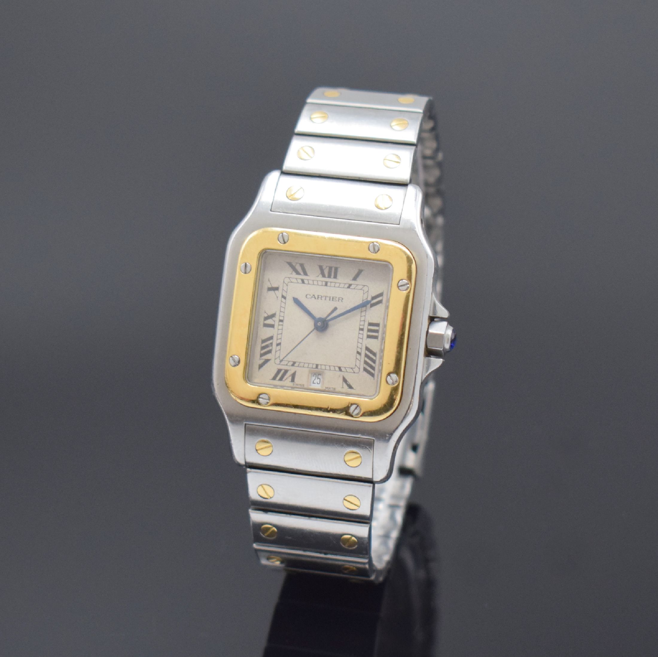 CARTIER Armbanduhr Santos Galbee Referenz 187901, Schweiz um 1995, quarz, Edelstahl/Gold kombiniert inkl. Gliederband m. Faltschl., Schmuckkrone, ...