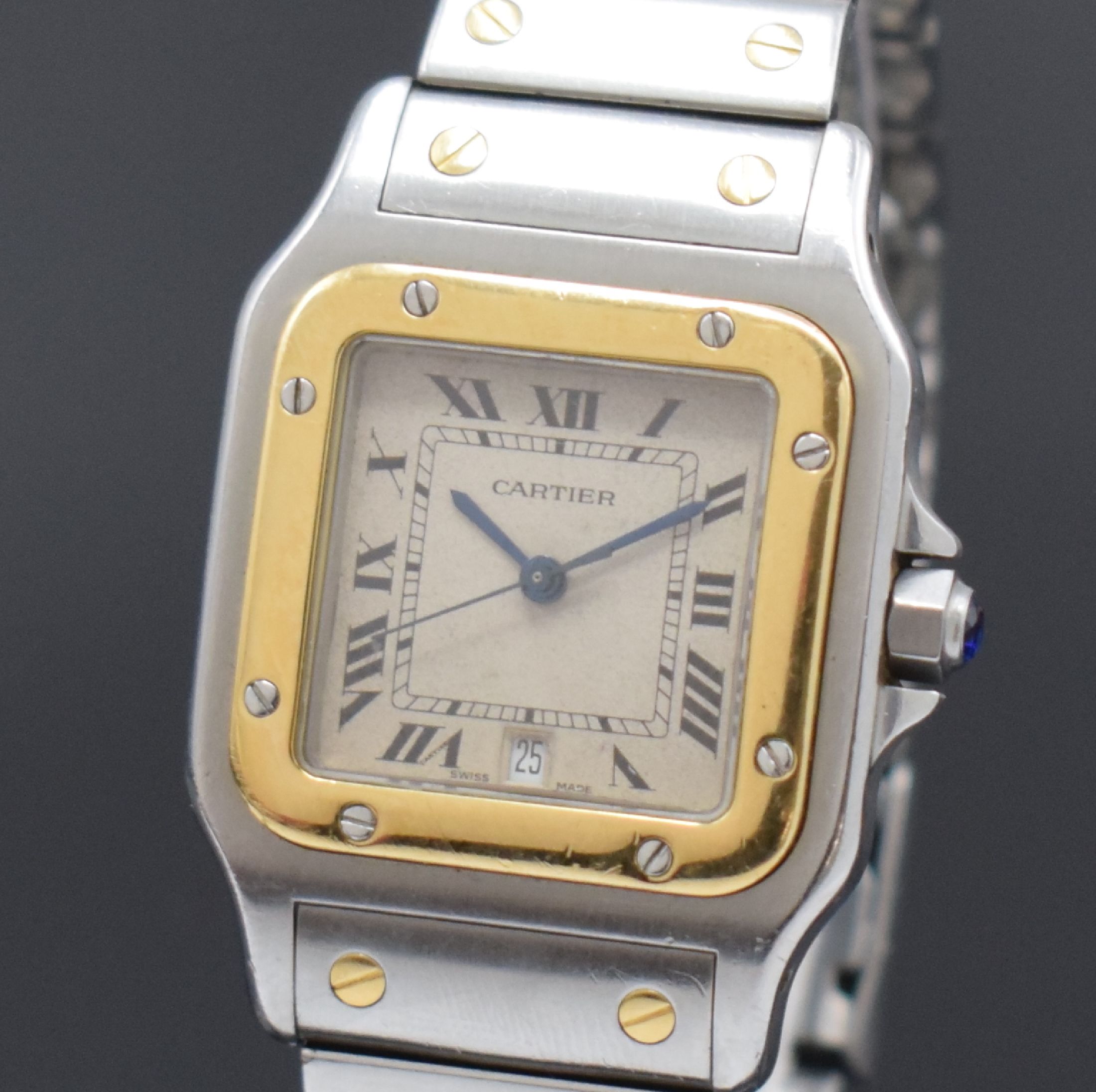 Detail a: CARTIER Armbanduhr Santos Galbee Referenz 187901, Schweiz um 1995, quarz, Edelstahl/Gold kombiniert inkl. Gliederband m. Faltschl., Schmuckkrone, ...