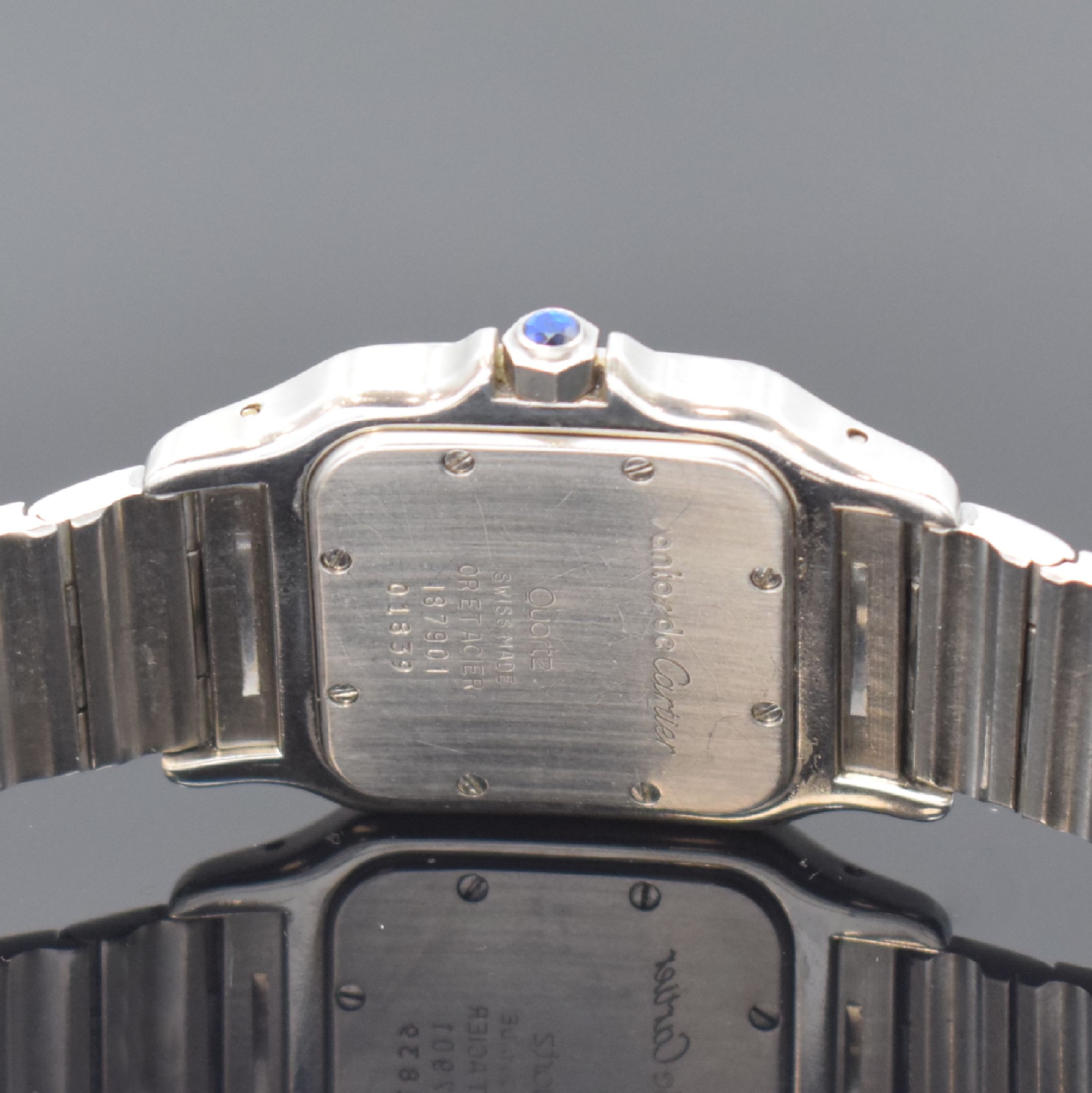 Detail d: CARTIER Armbanduhr Santos Galbee Referenz 187901, Schweiz um 1995, quarz, Edelstahl/Gold kombiniert inkl. Gliederband m. Faltschl., Schmuckkrone, ...