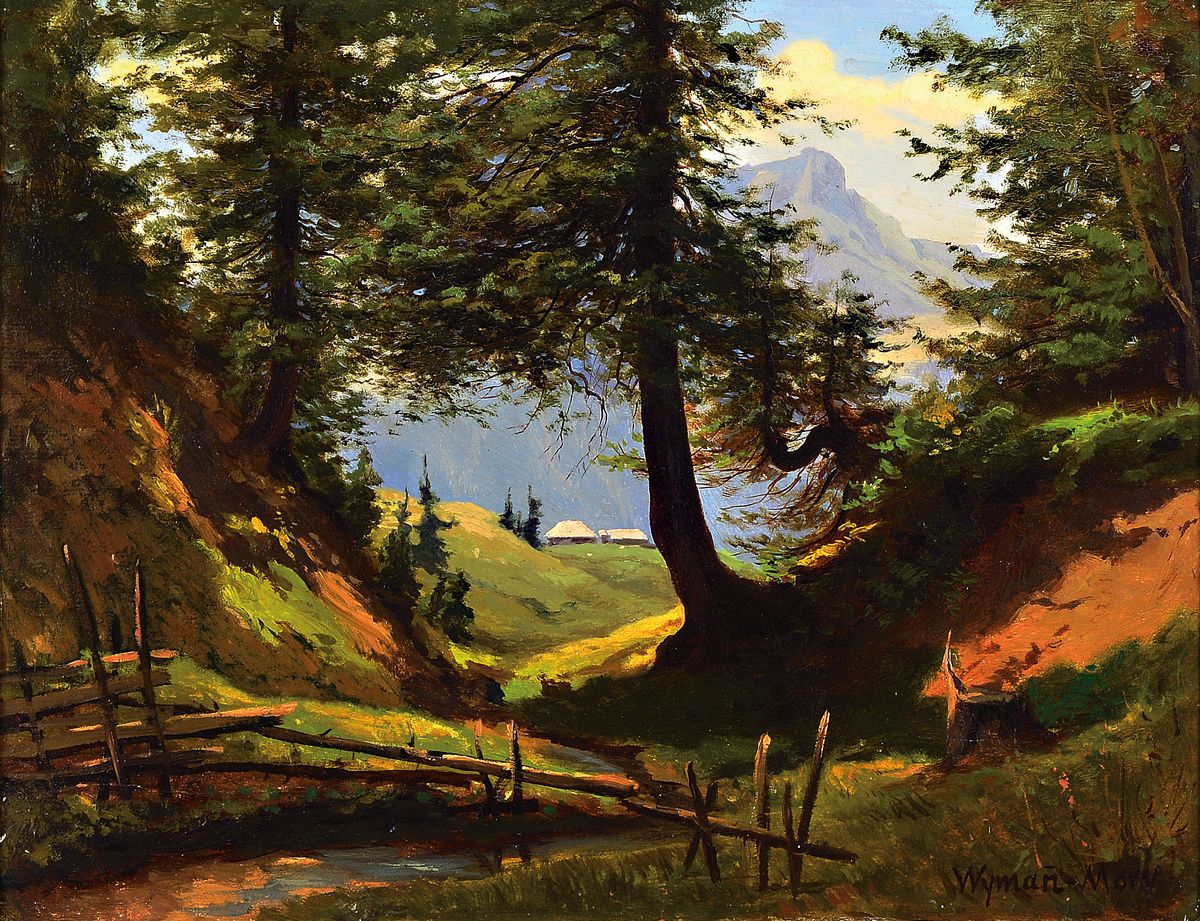 Carl Christian Wymann-Mory, 1836-1898, schweizer Künstler, Bachlauf in Gebirgslandschaft, Öl/Karton, rechts unten signiert 28x36 cm, Rahmen 40x48 cm