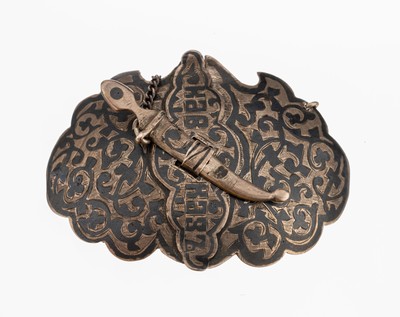 Image Belt buckle Russia approx. 1900 , 84 silver,manufacturer's brand OA, significant ...