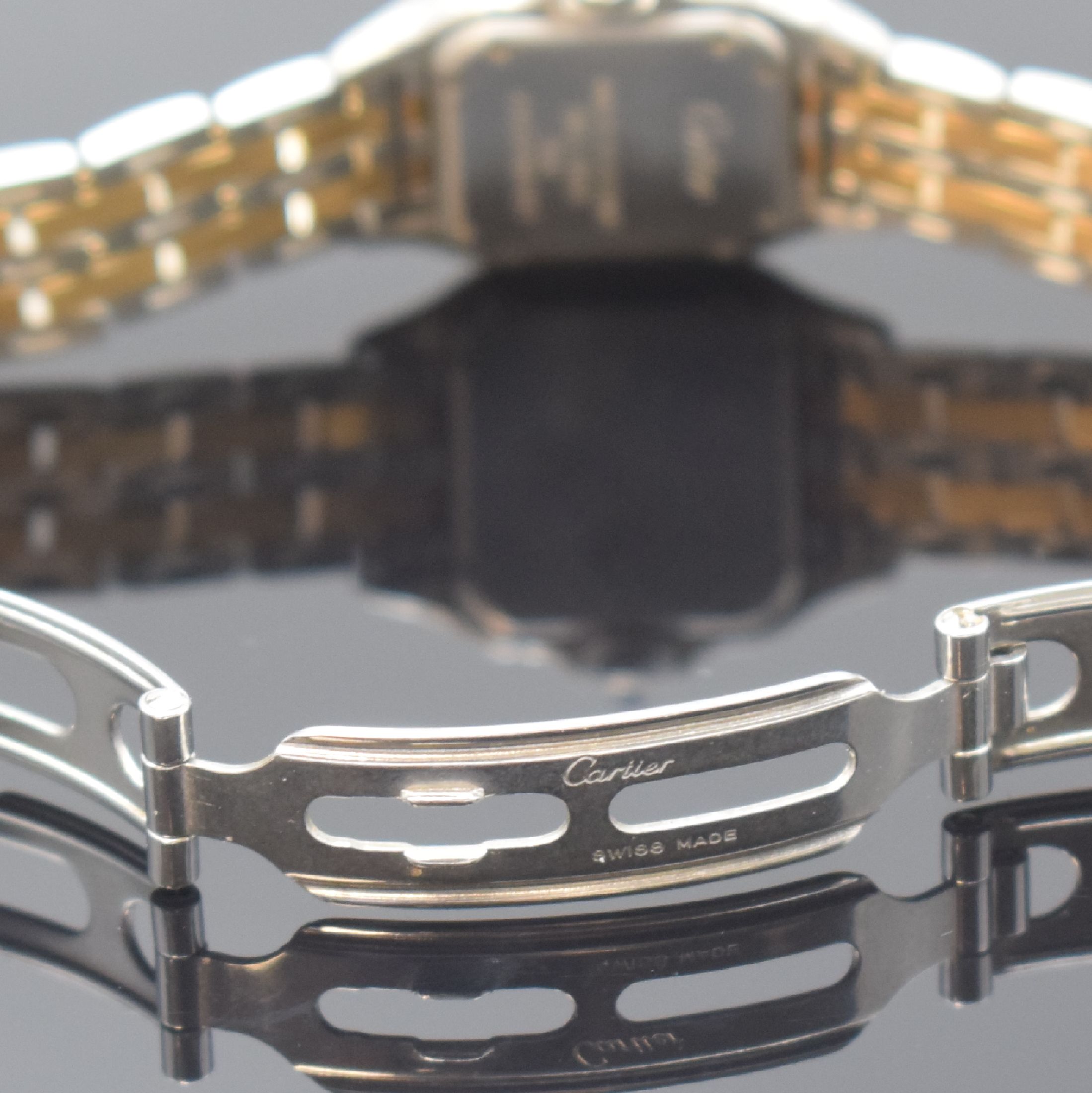 Detail b: CARTIER Panthere Damenarmbanduhr in Stahl/Gold Referenz 1120, Schweiz um 1990, quarz, Boden 8-fach verschr., Schmuckkrone, orig. Gliederband m. dopp. ...