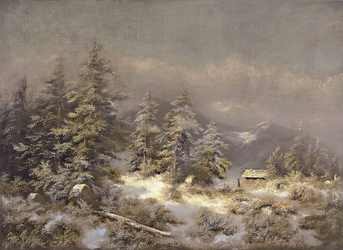 Hans Marek, 1923-2006, Münchner Schule, sonnenbeschienene Winterlandschaft, mittig unten signiert, Öl/Platte, vergoldeter Prunkrahmen, ...