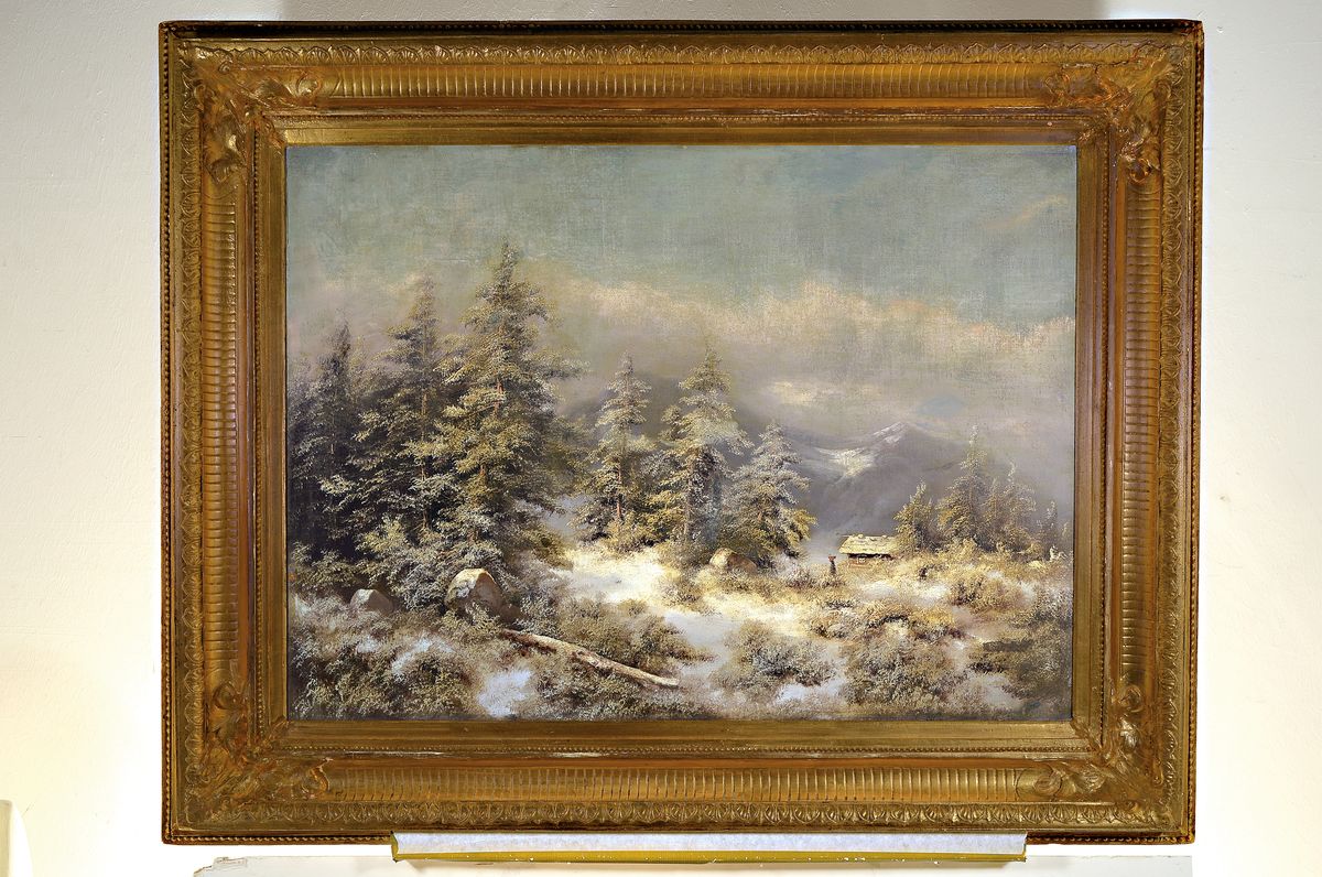 Detail k: Hans Marek, 1923-2006, Münchner Schule, sonnenbeschienene Winterlandschaft, mittig unten signiert, Öl/Platte, vergoldeter Prunkrahmen, ...