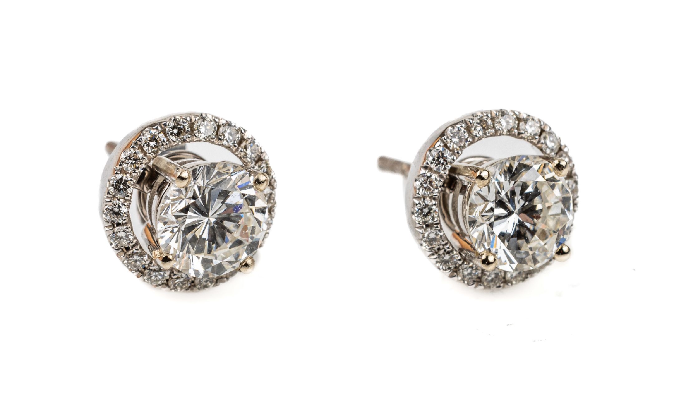 Paar 18 kt Gold Brillant-Ohrstecker, WG 750/000, 2 Brillanten zus. ca. 1.63 ct Weiß/vs, abnehmbare Kränze mit 36 Brillanten zus. ca. 0.30 ct ...