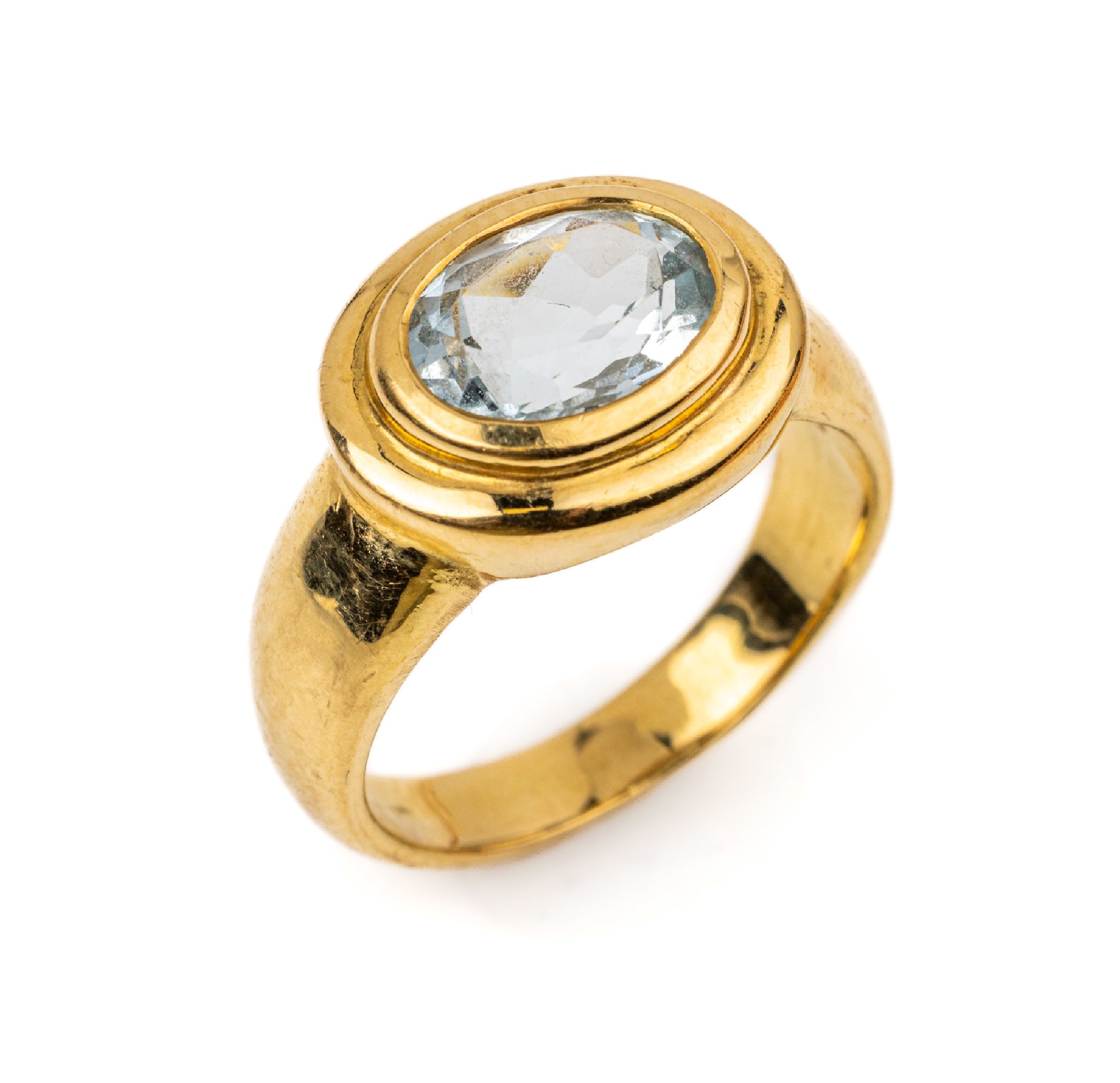 18 kt Gold Aquamarin Ring, GG 750/000, ovalfacett. Aquamarin ca. 2.00 ct, RW 52, ca. 7.6 g