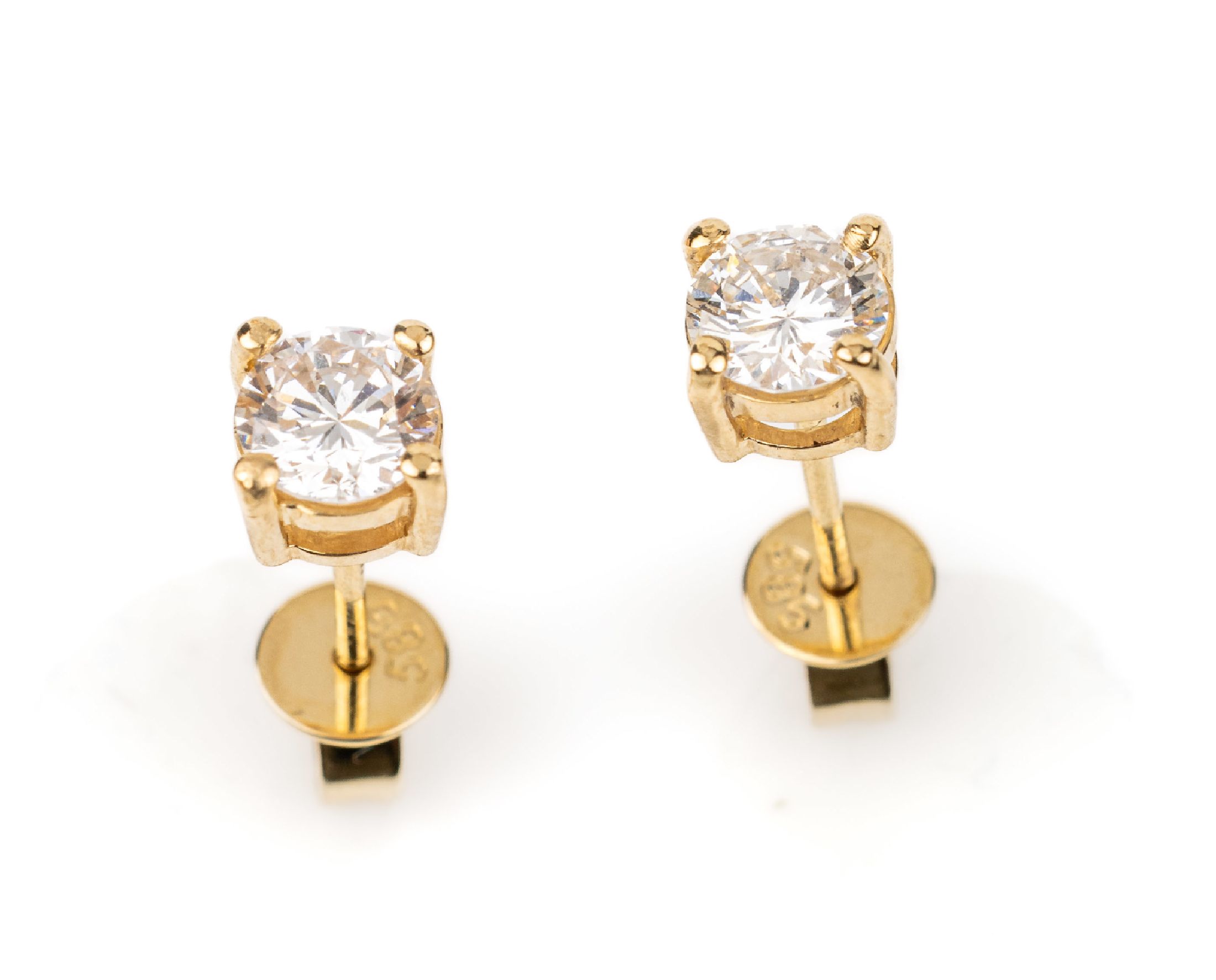 Paar 14 kt Gold Brillant-Ohrstecker, GG 585/000, 2 Brillanten zus. ca. 0.70 ct Weiß/vs