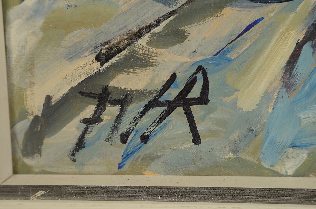 Detail a: Heinz Reiss, 1923 - 2012 Haßloch, "Pfälzer Dorf", Öl/Lwd, signiert, 60 x 70 cm, Rahmen