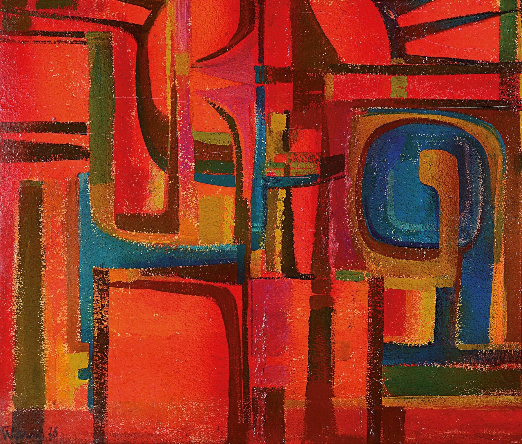 Erich Schug, 1906 Ludwigshafen - 1982 Bad Dürkheim, "Moderne Komposition", dat. 1976, Acryl/Stryropor, vorderseitig signiert und datiert ...