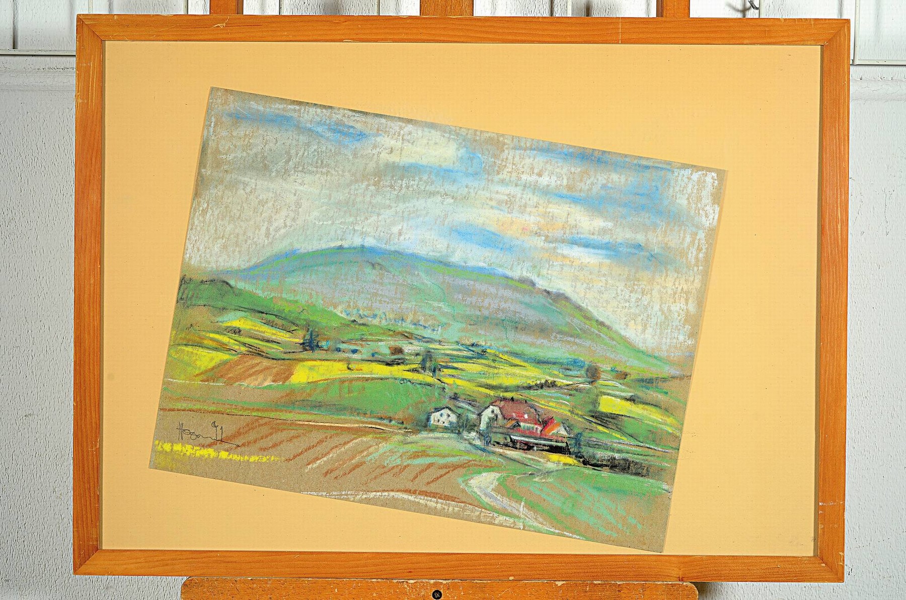 Detail k: Hermann Hoormann, 1933 - 2022, Pfälzer Kulturlandschaft, Pastell/getöntem Papier, signiert und dat. 91, 37 x 50 cm, unter Glas, Rahmen