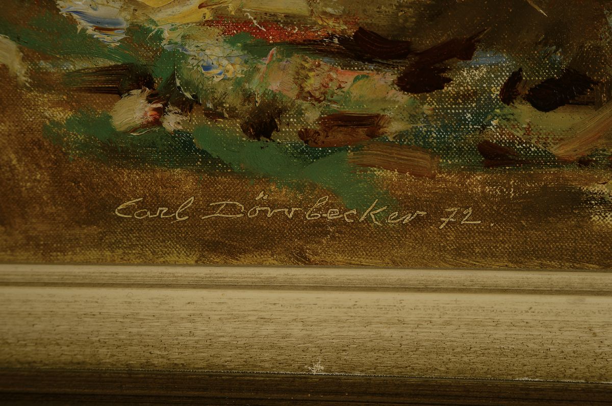 Detail e: Carl Dörrbecker, 1894-1983 Frankfurt am Main, Konvolut aus vier Gemälden in Öl, 1x weißes Ferienhaus im Grünen, auf Lwd, sign. und dat. 1970, ...