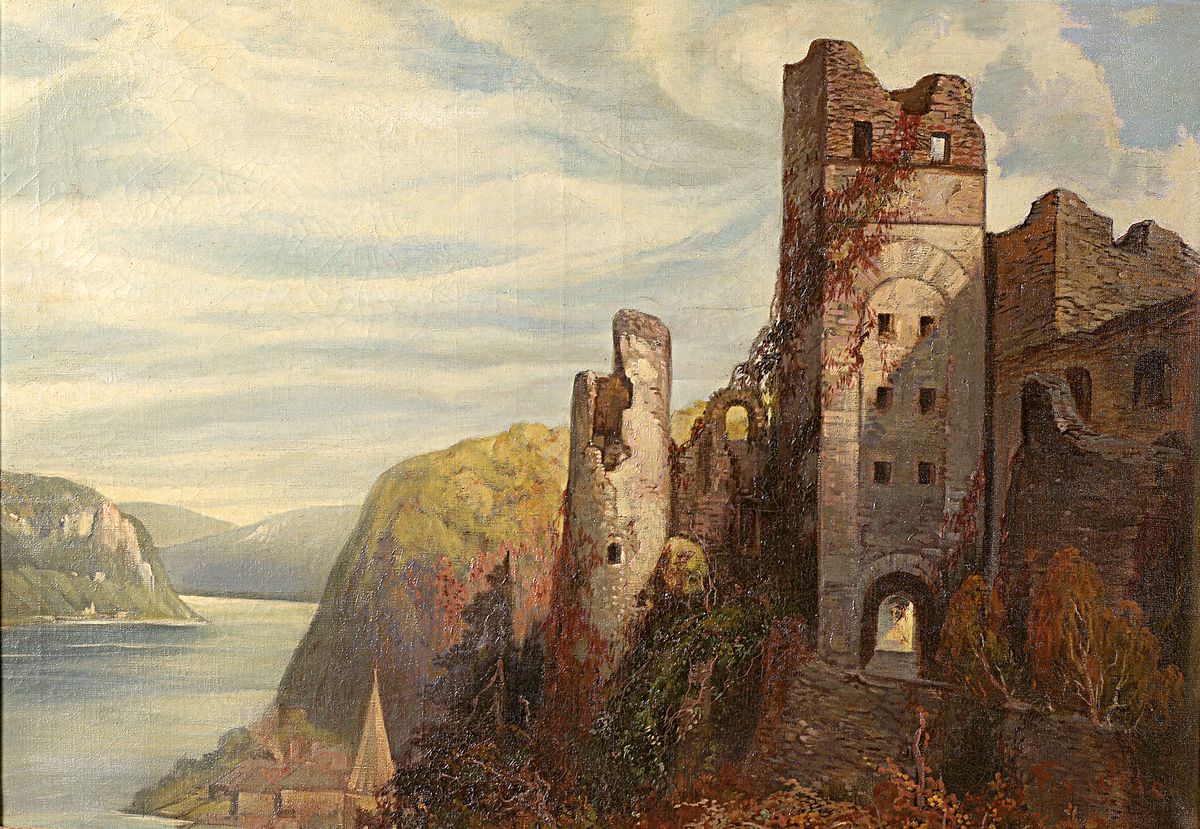 Fritz (Friedrich Gustav A.) von Wille, 1860-1941, Weite Landschaft mit Flusstal u. Burgruine, Öl/Lwd, rechts unten signiert, ca. 90x130cm, Rahmen ...