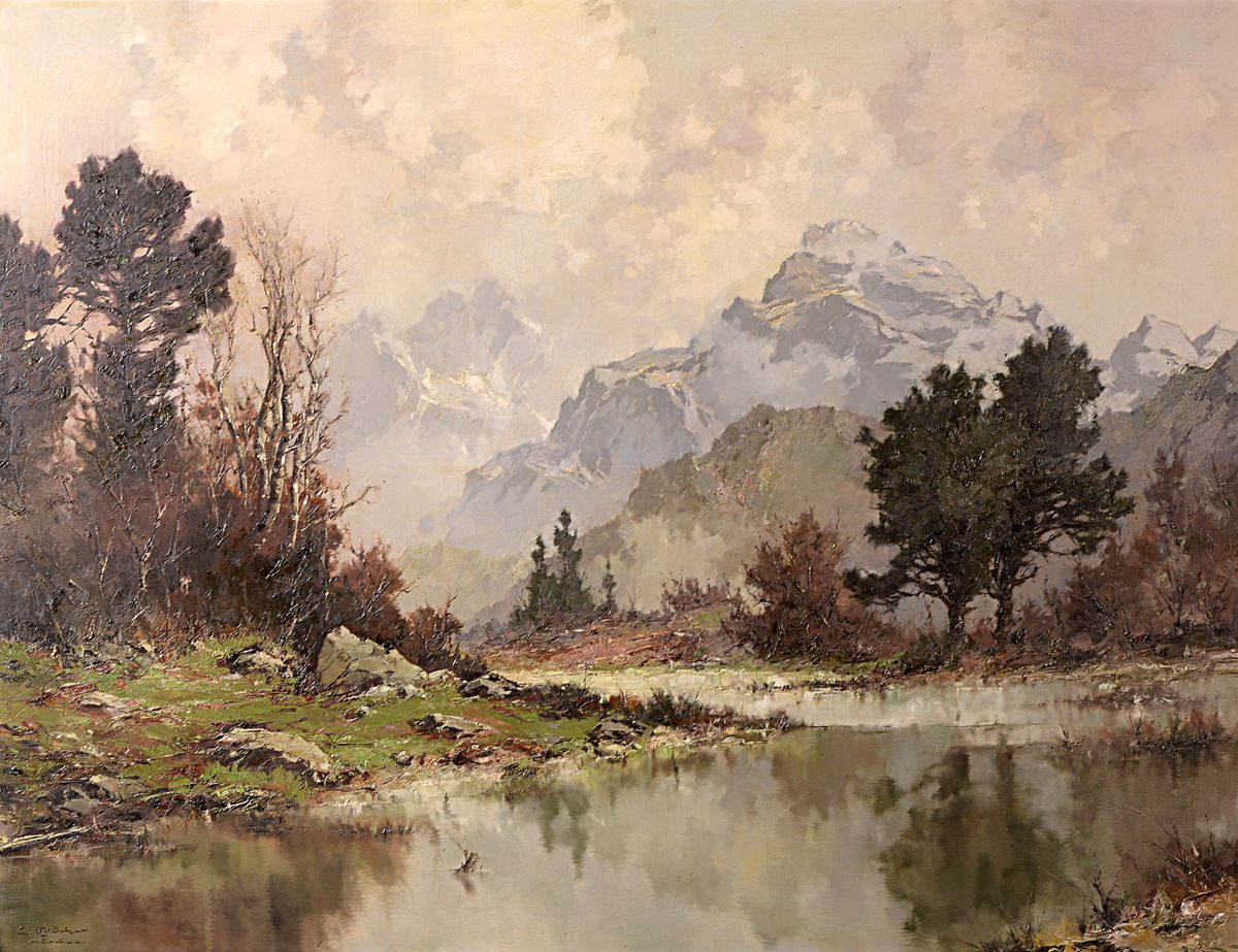 Ernst Bröcker, 1893-1963 München, Landschaft im Vorgebirge, Öl/Lwd, links unten signiert, ca. 90x130cm, R. ca. 110x150cm