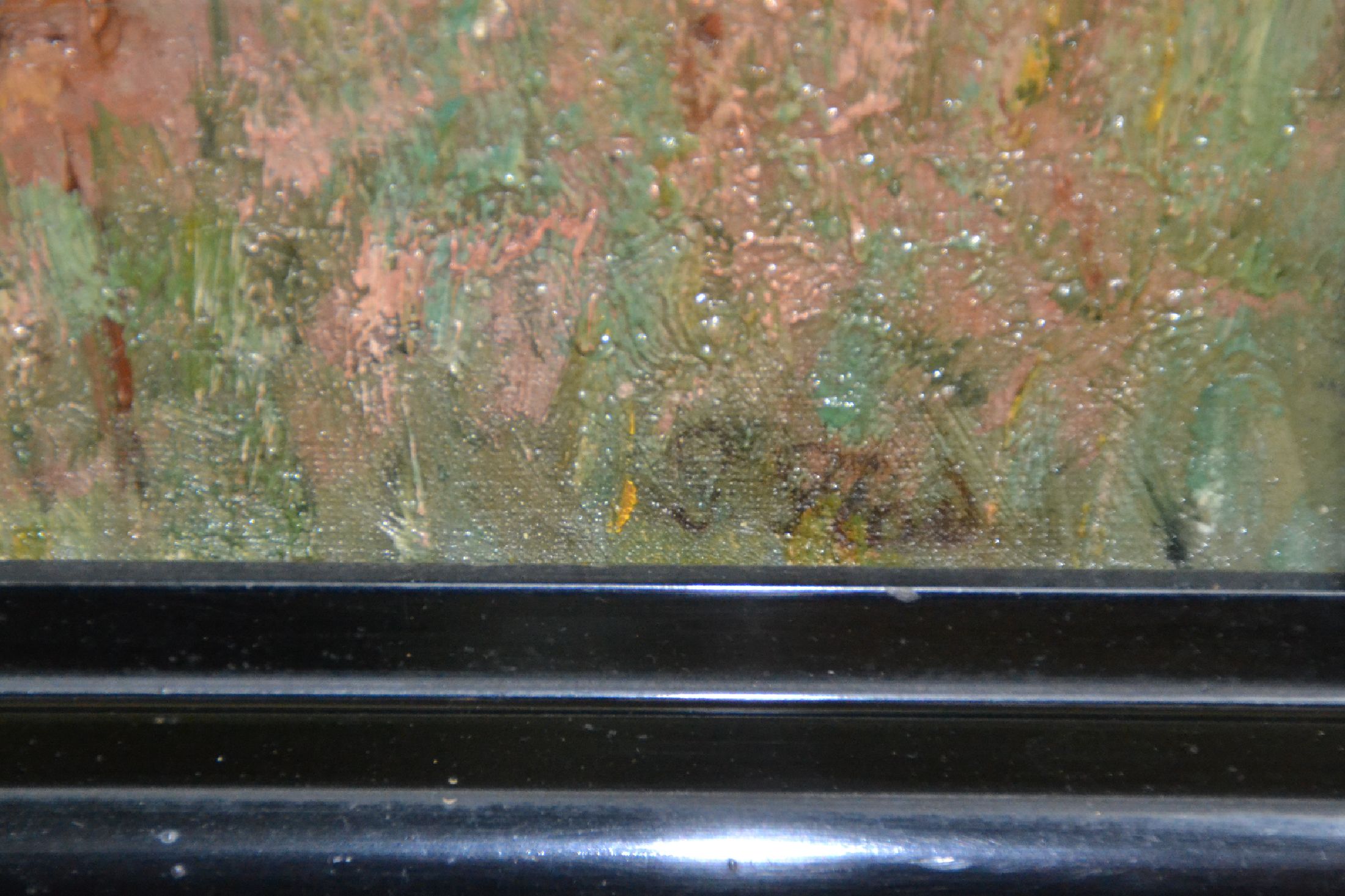 Detail d: Zuschreibung Georg Flad, 1853 Heidelberg-1913 Dachau, sommerliche Landschaft mit Feldarbeiterin, rechts unten signiert "G. Flad"?, Öl/Lwd, ...