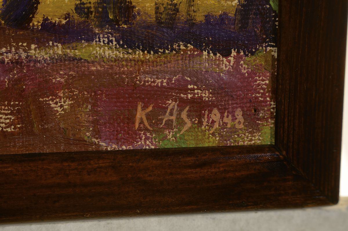 Detail b: Kasar Asisoff, 1884-1958, 3 Ölgemälde, "Sommerhuse", 1945, 73x86 cm; Herbstlandschaft, 1948, 57x72 cm; Sonnenblumen, 61x72 cm; je ...