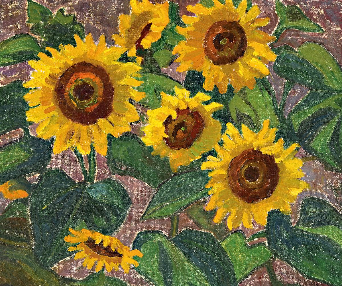 Detail c: Kasar Asisoff, 1884-1958, 3 Ölgemälde, "Sommerhuse", 1945, 73x86 cm; Herbstlandschaft, 1948, 57x72 cm; Sonnenblumen, 61x72 cm; je ...