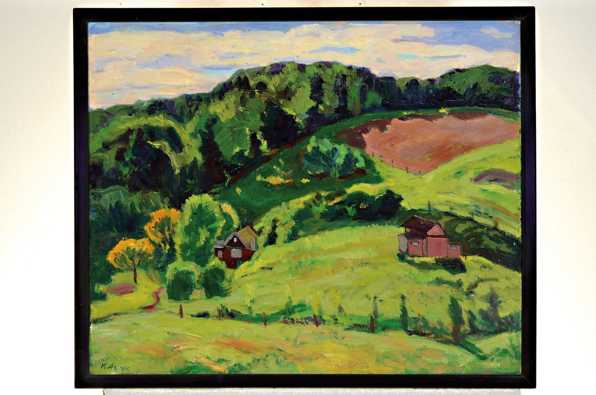 Detail k: Kasar Asisoff, 1884-1958, 3 Ölgemälde, "Sommerhuse", 1945, 73x86 cm; Herbstlandschaft, 1948, 57x72 cm; Sonnenblumen, 61x72 cm; je ...