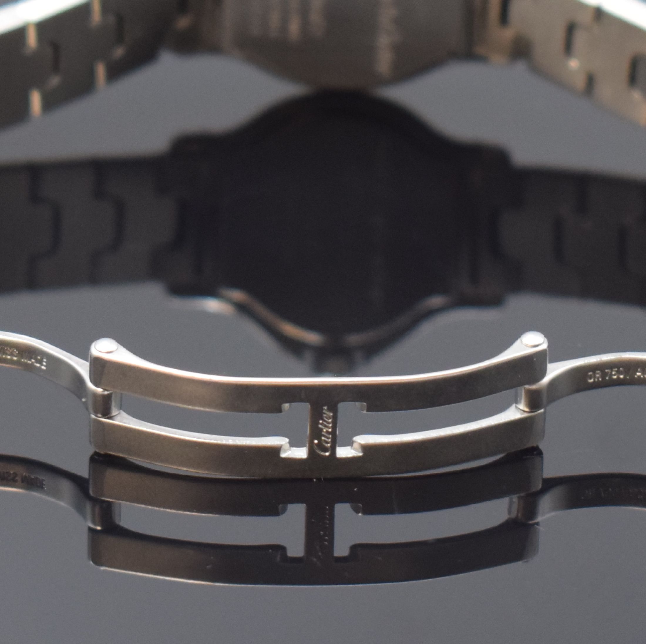 Detail b: CARTIER Damenarmbanduhr Santos Ronde Referenz 187903, Schweiz um 1995, Edelstahl/Gold kombiniert inkl. Gliederband m. dopp. Faltschl., quarz, Boden ...
