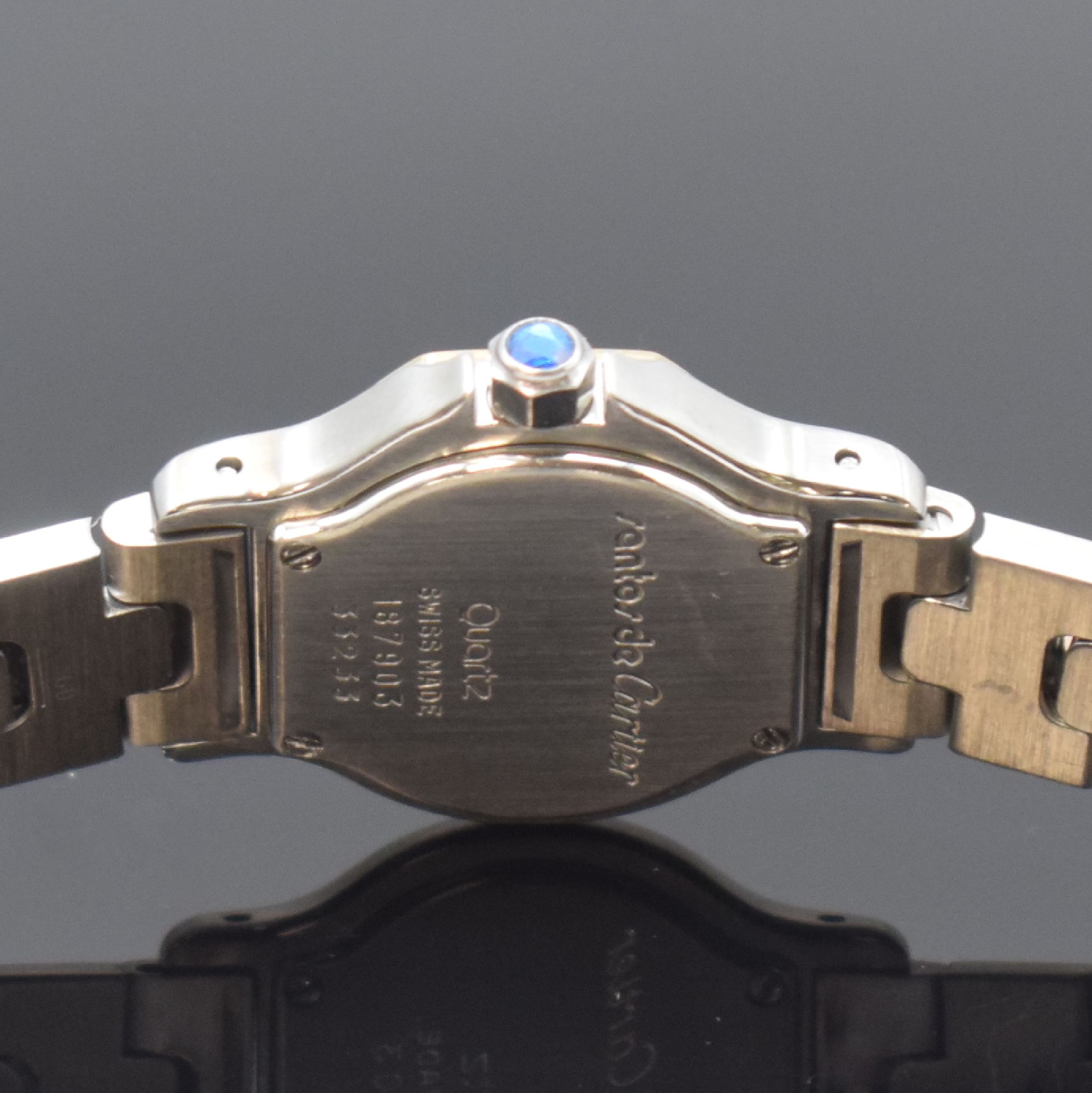 Detail d: CARTIER Damenarmbanduhr Santos Ronde Referenz 187903, Schweiz um 1995, Edelstahl/Gold kombiniert inkl. Gliederband m. dopp. Faltschl., quarz, Boden ...