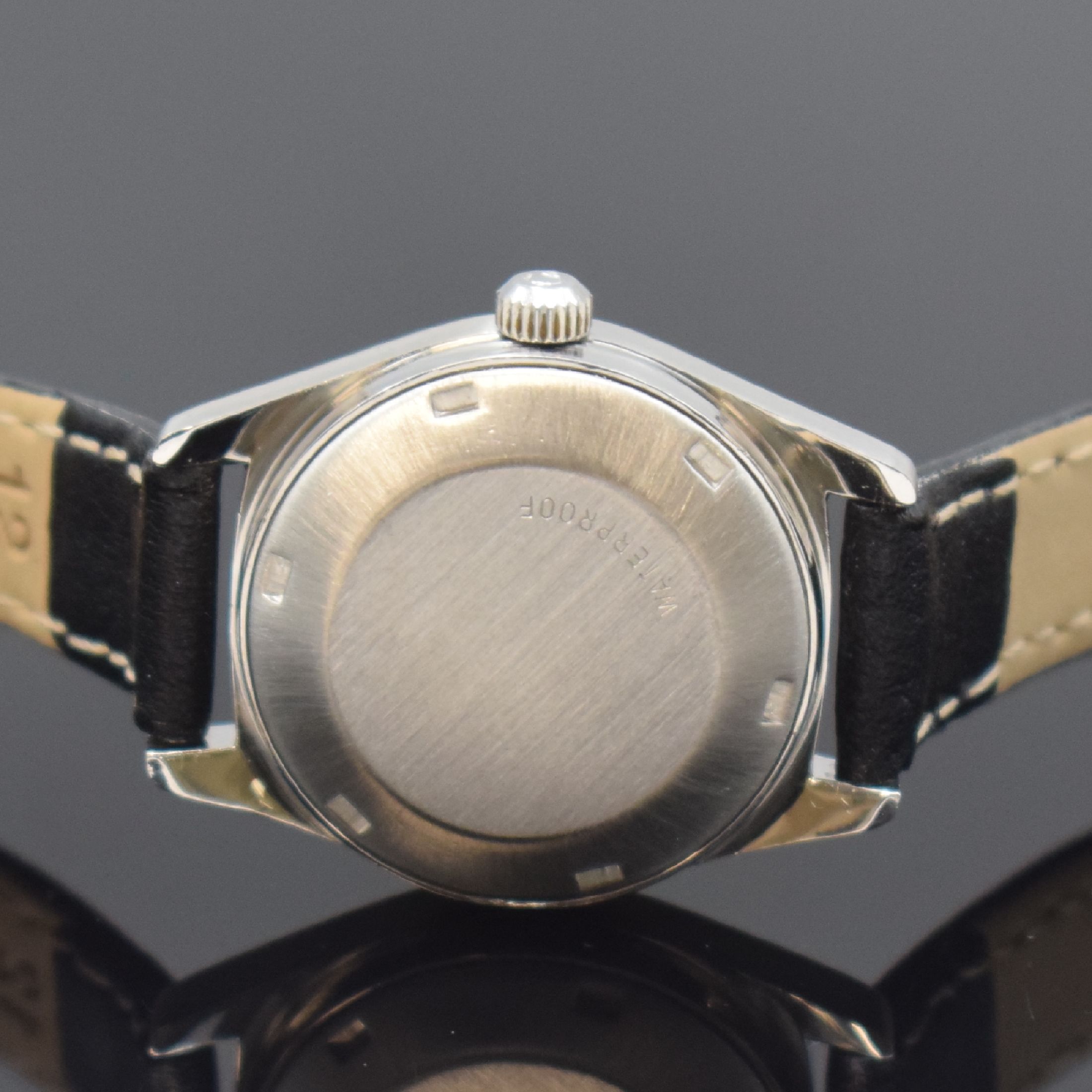 Detail c: OMEGA Geneve Damenarmbanduhr Referenz 566.036, Automatik, Schweiz um 1970, Edelstahlgeh., Boden verschr., silb. Zifferbl. m. aufgel. Indizes, Werk ...