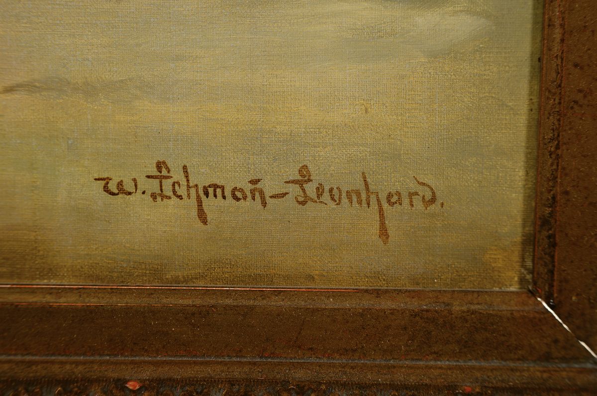 Detail a: Wilhelm Lehmann-Leonhard, 1877 Dresden-1954 Ergoldsbach, Interieur mit Würfelspielern, rechts unten signiert, Öl/Lwd, 50x40 cm, Rahmen 74x62 cm; ...