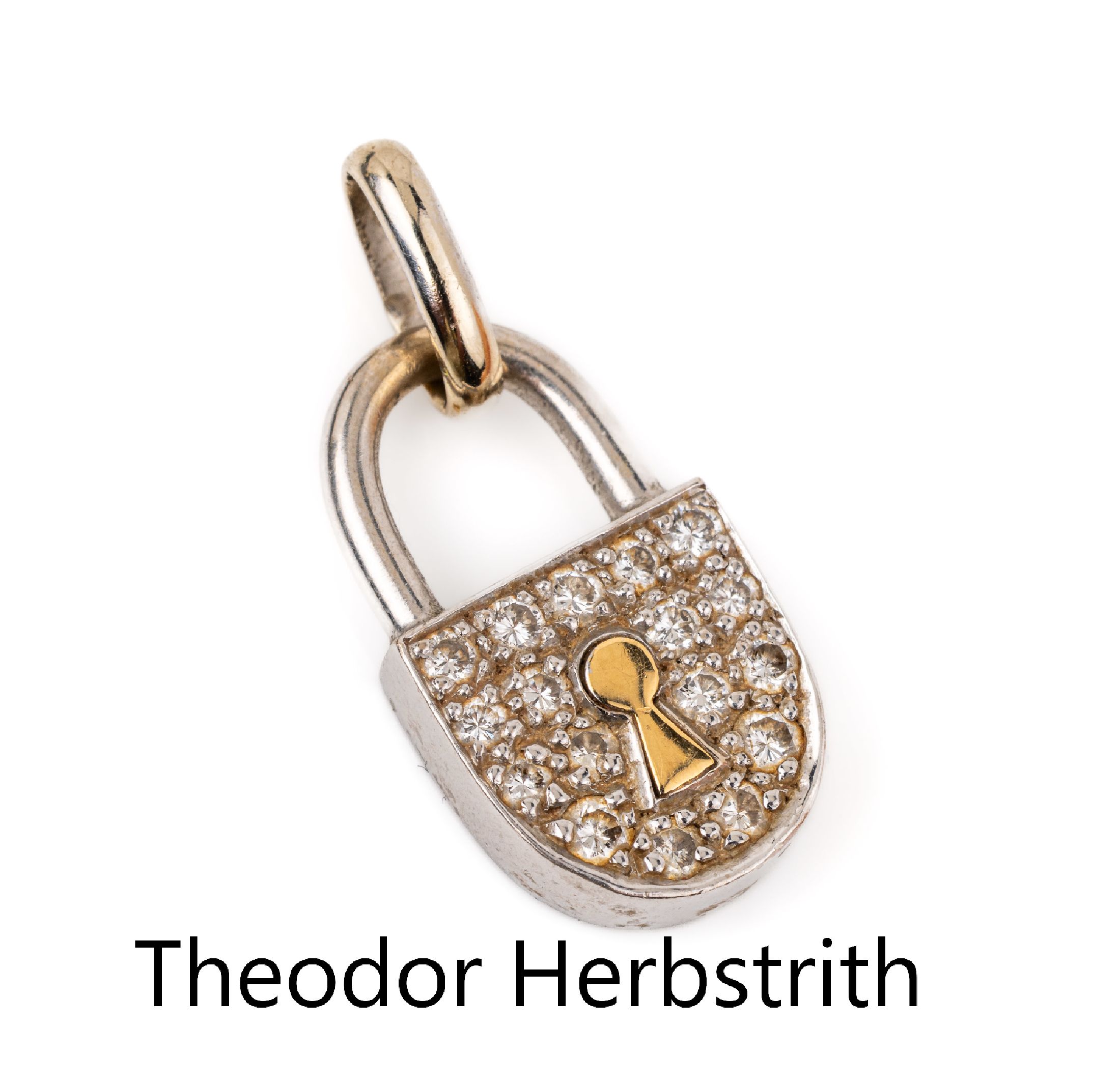 18 kt Gold Brillant-Anhänger, "Schloß", WG/GG 750/000, Meistermarke THEODOR HERBSTRITH, 17 Brillanten zus. ca. 0.42 ct feines ...