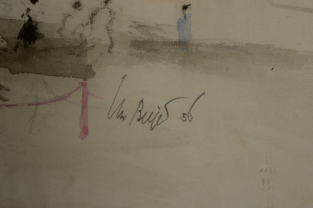 Detail a: Christian Bayer, 1883-1967, Aquarell, "Milano, Piazza del Duomo", 1956, signiert und datiert, Blatt 42x55 cm, unter Glas gerahmt 53x62 cm