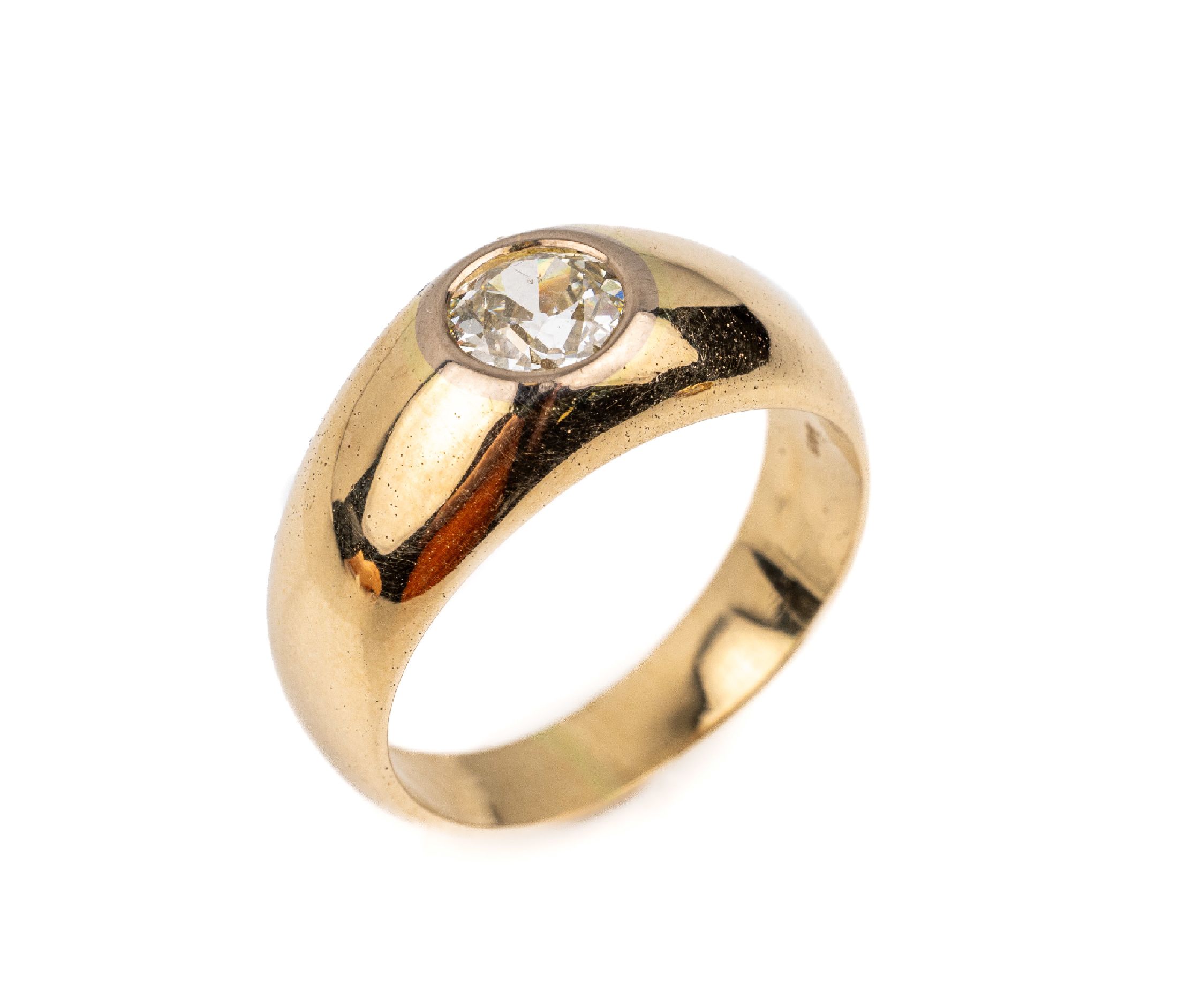 14 kt Gold Diamant-Ring, GG 585/000, Altschliffdiamant ca. 0.70 ct l.get.Weiß/si-p,RW 57, ca. 7.9 g