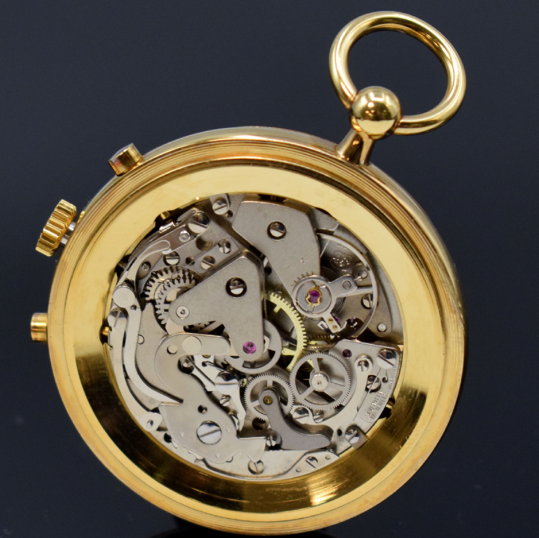 Detail g: MASIS ungetragene Herrentaschenuhr mit Chronograph, Mondphase und Datum Kaliber Valjoux 7733, Schweiz um 1970, Handaufzug, verg. 3-teil. Gehäuse, ...