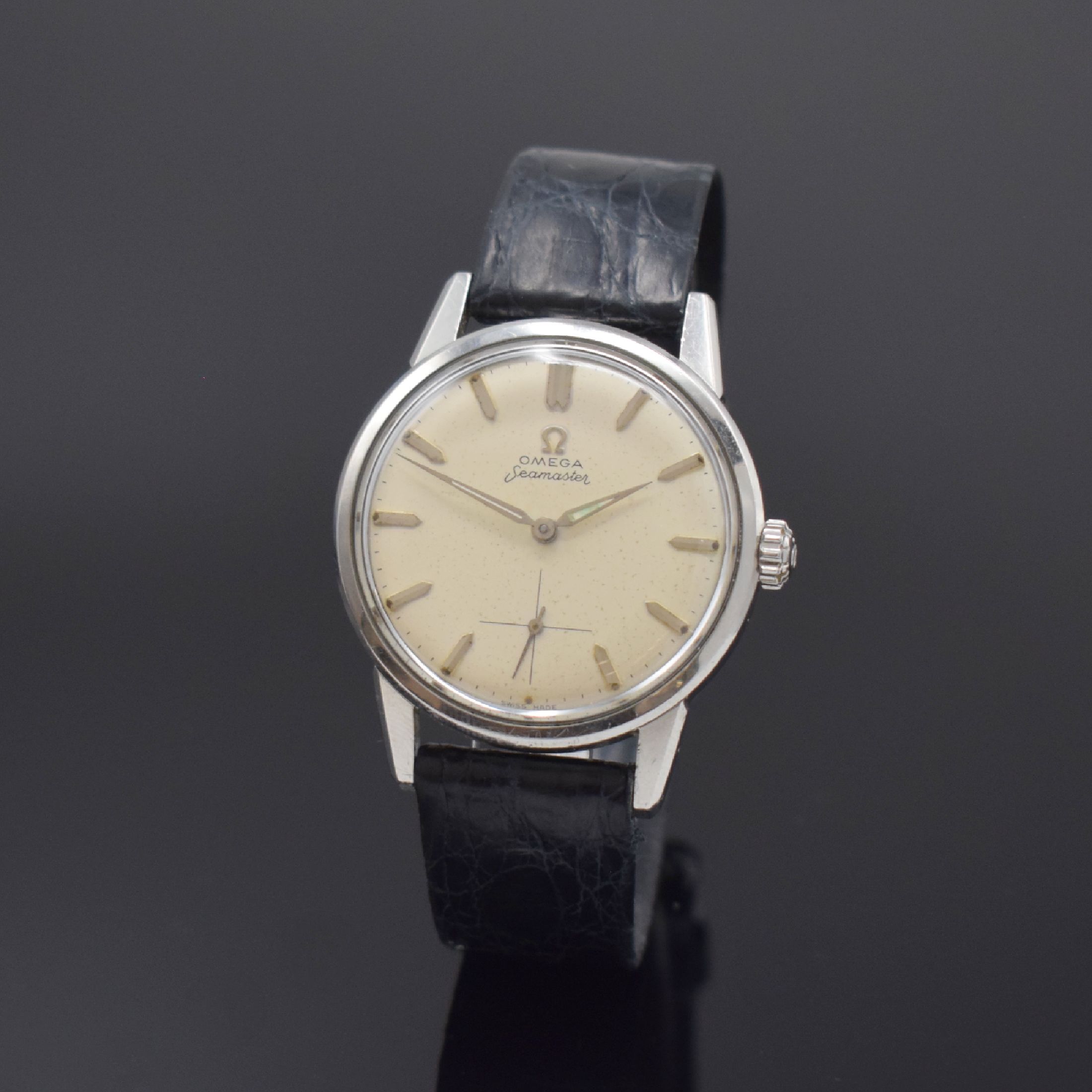 OMEGA Herrenarmbanduhr Seamaster in Edelstahl Referenz 14389-9 CSP, Schweiz um 1961, Handaufzug, Boden m. Seepferdchenlogo verschr., vers. Zifferbl. ...