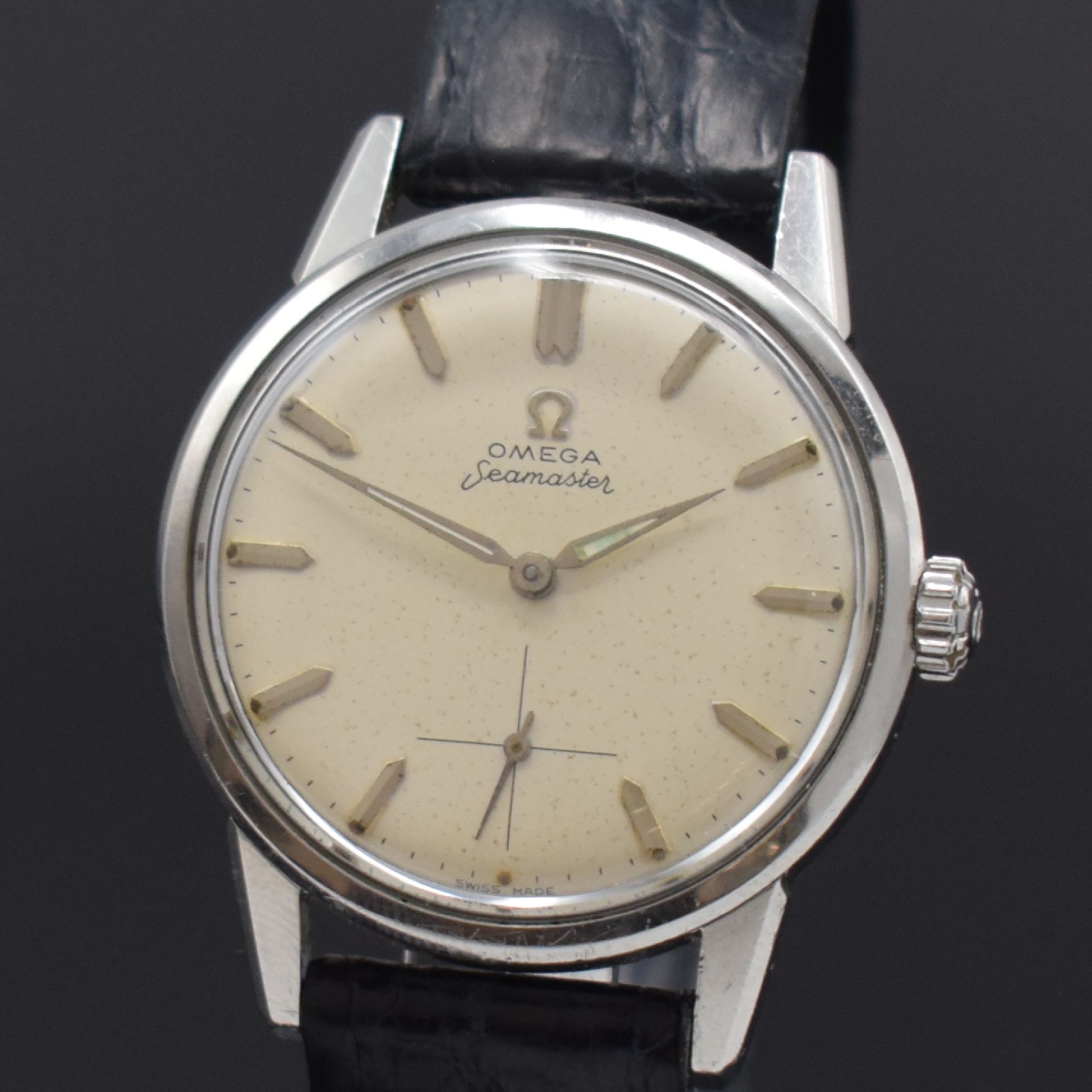 Detail a: OMEGA Herrenarmbanduhr Seamaster in Edelstahl Referenz 14389-9 CSP, Schweiz um 1961, Handaufzug, Boden m. Seepferdchenlogo verschr., vers. Zifferbl. ...
