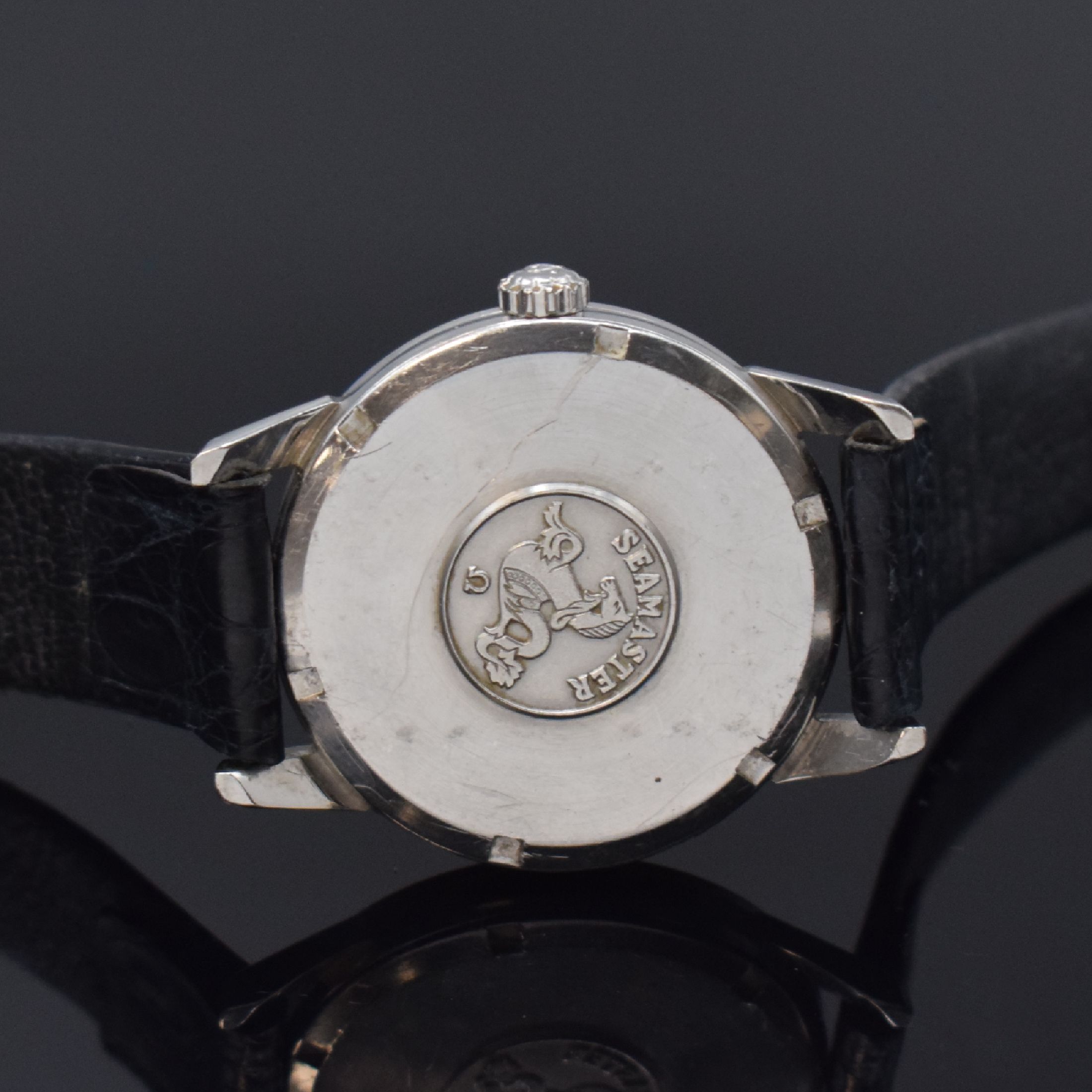 Detail c: OMEGA Herrenarmbanduhr Seamaster in Edelstahl Referenz 14389-9 CSP, Schweiz um 1961, Handaufzug, Boden m. Seepferdchenlogo verschr., vers. Zifferbl. ...