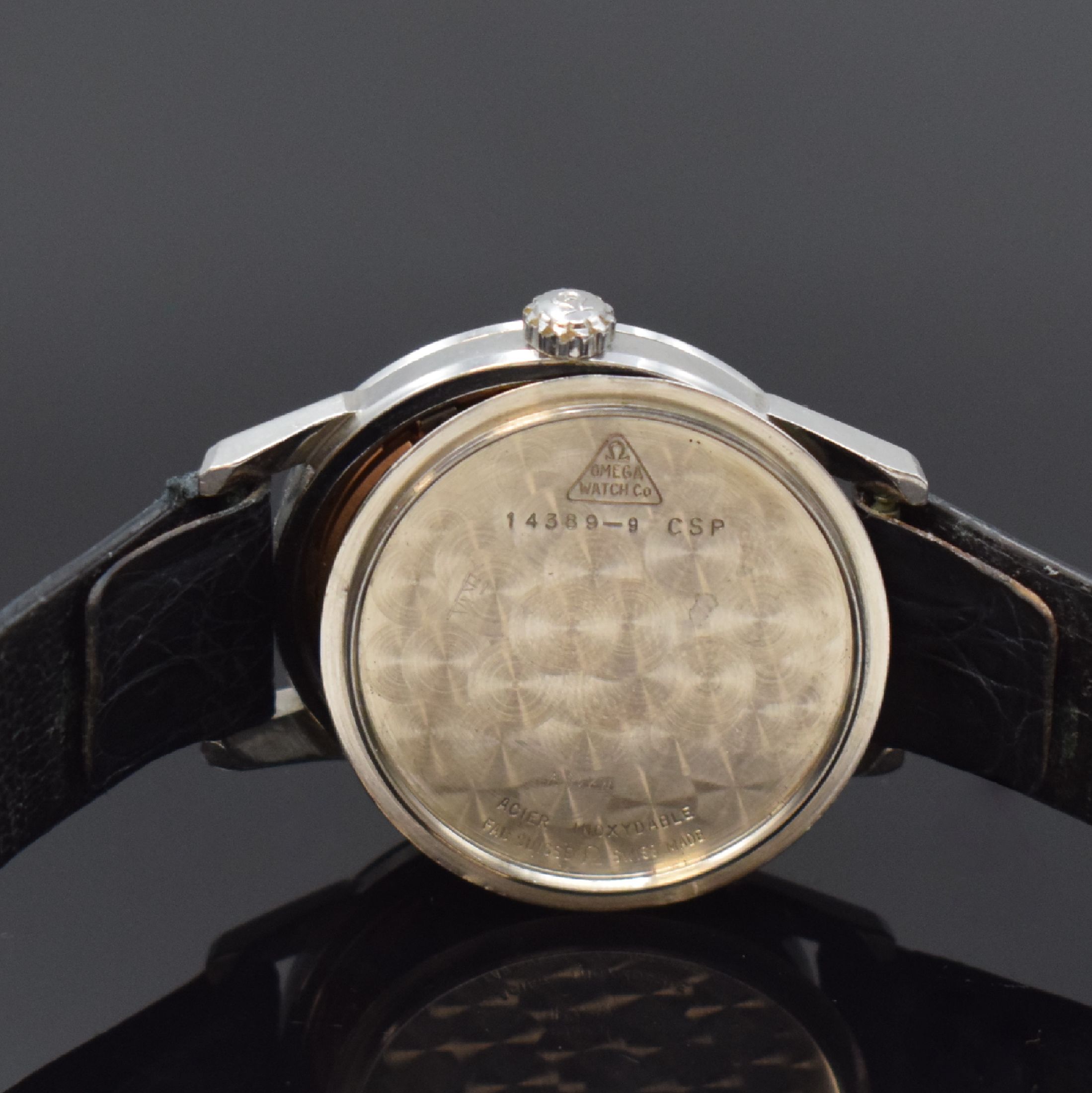 Detail e: OMEGA Herrenarmbanduhr Seamaster in Edelstahl Referenz 14389-9 CSP, Schweiz um 1961, Handaufzug, Boden m. Seepferdchenlogo verschr., vers. Zifferbl. ...