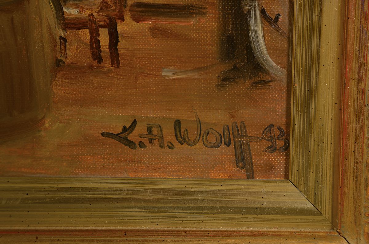 Detail a: Karl August Wolff, geb. 1938 Ludwigshafen am Rhein, Blick entlang der Bismarckstraße in Ludwigshafen, belebtes Treiben mit reicher Figurenstaffage, ...