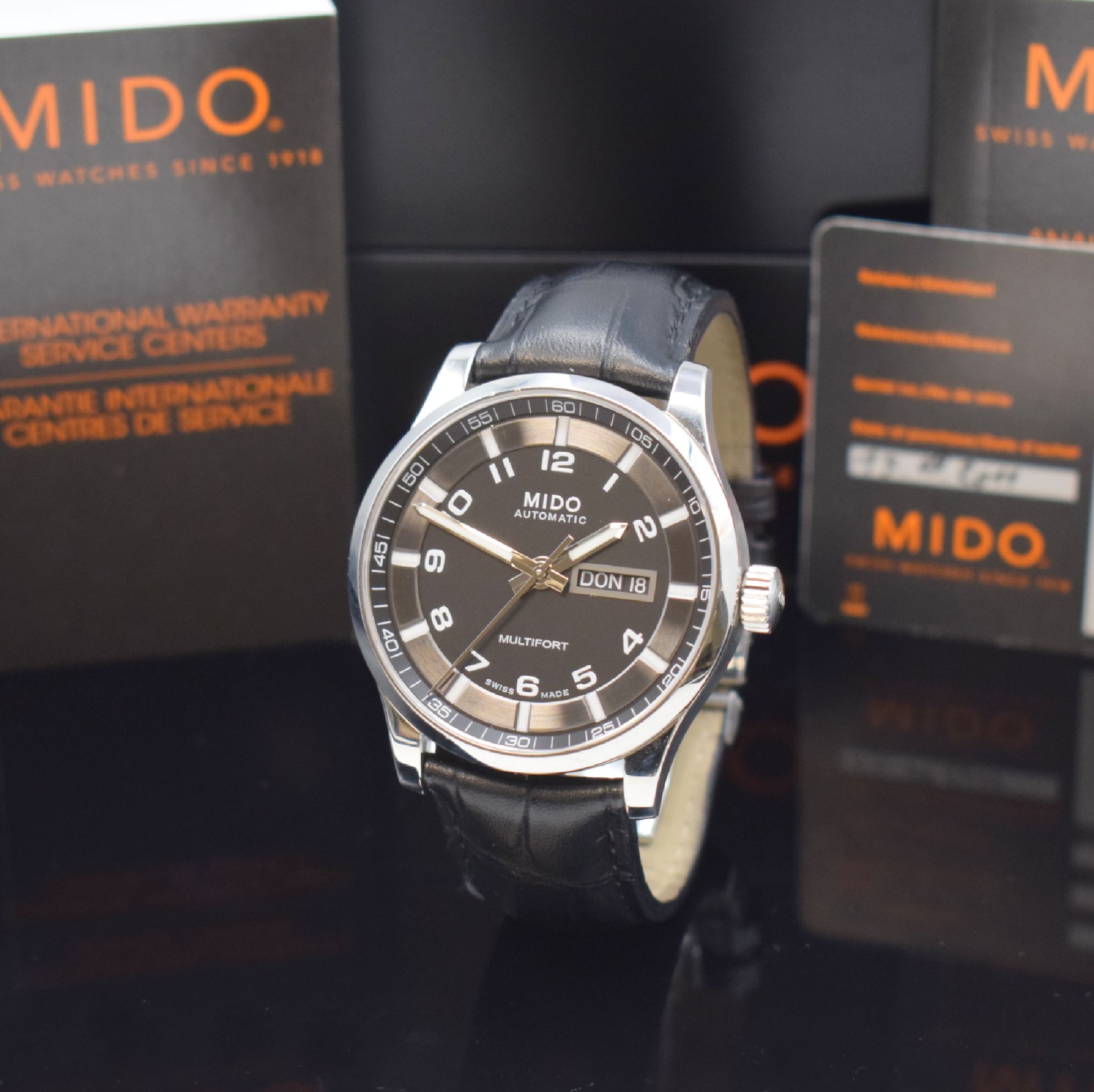 MIDO Multifort Herrenarmbanduhr in Stahl Referenz M005430 A, Schweiz verk. lt. beil. Pap. 09/2011, Automatik, beids. vergl. Geh., Boden u. Krone ...